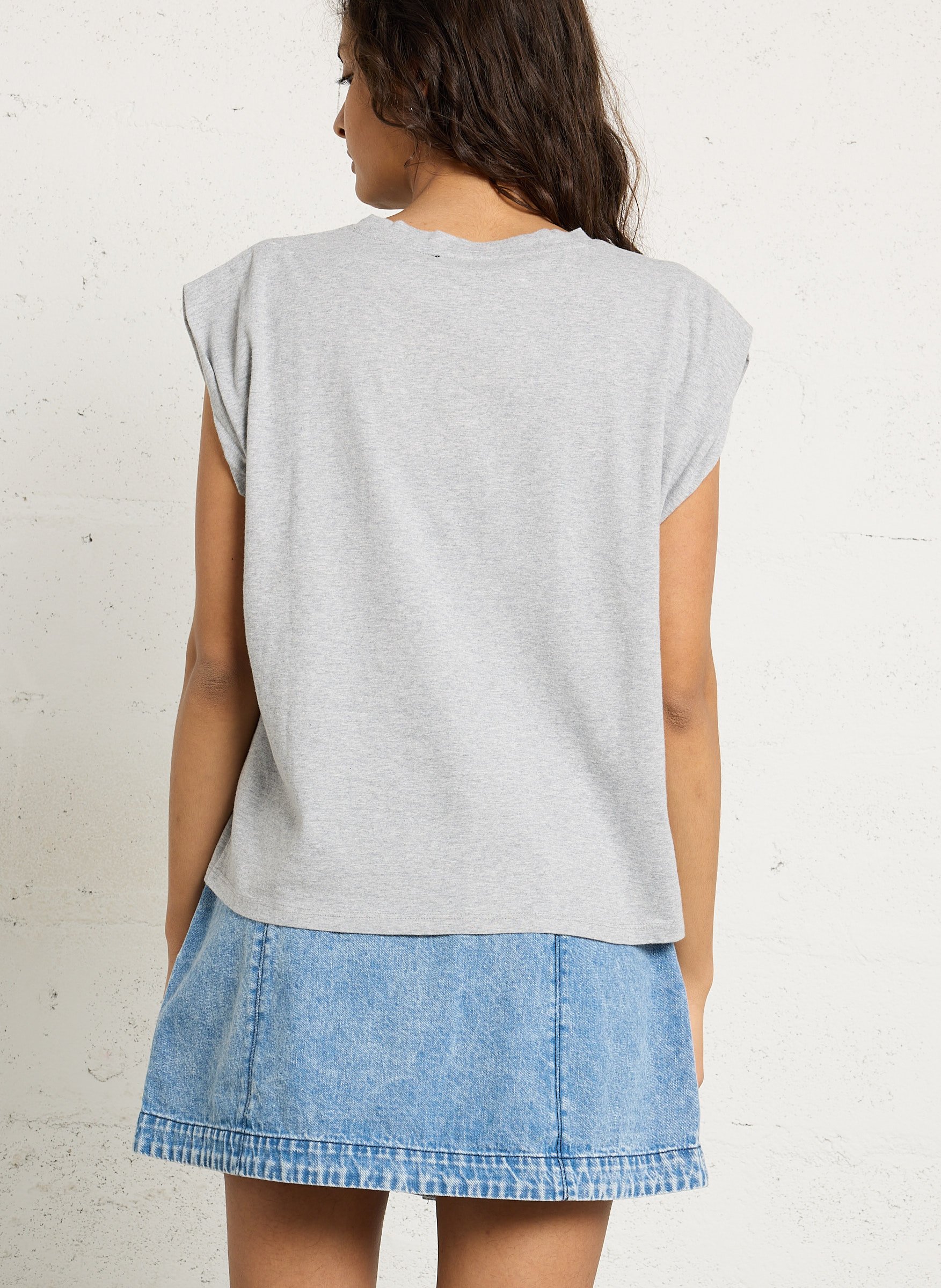 Top oversize col rond en coton  BERENICE Gris