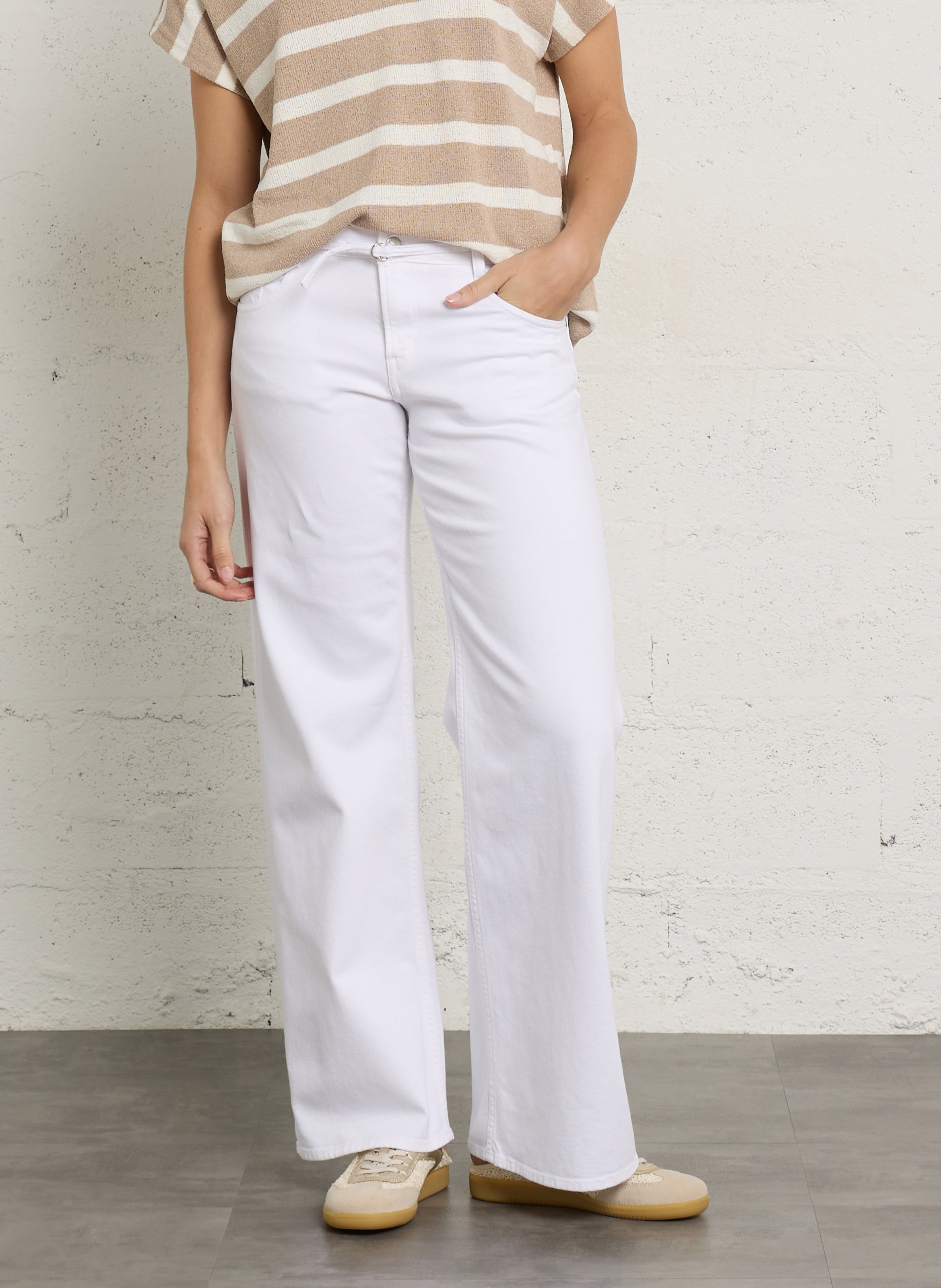 Cotton-blend wide-leg jeans LE TEMPS DES CERISES White