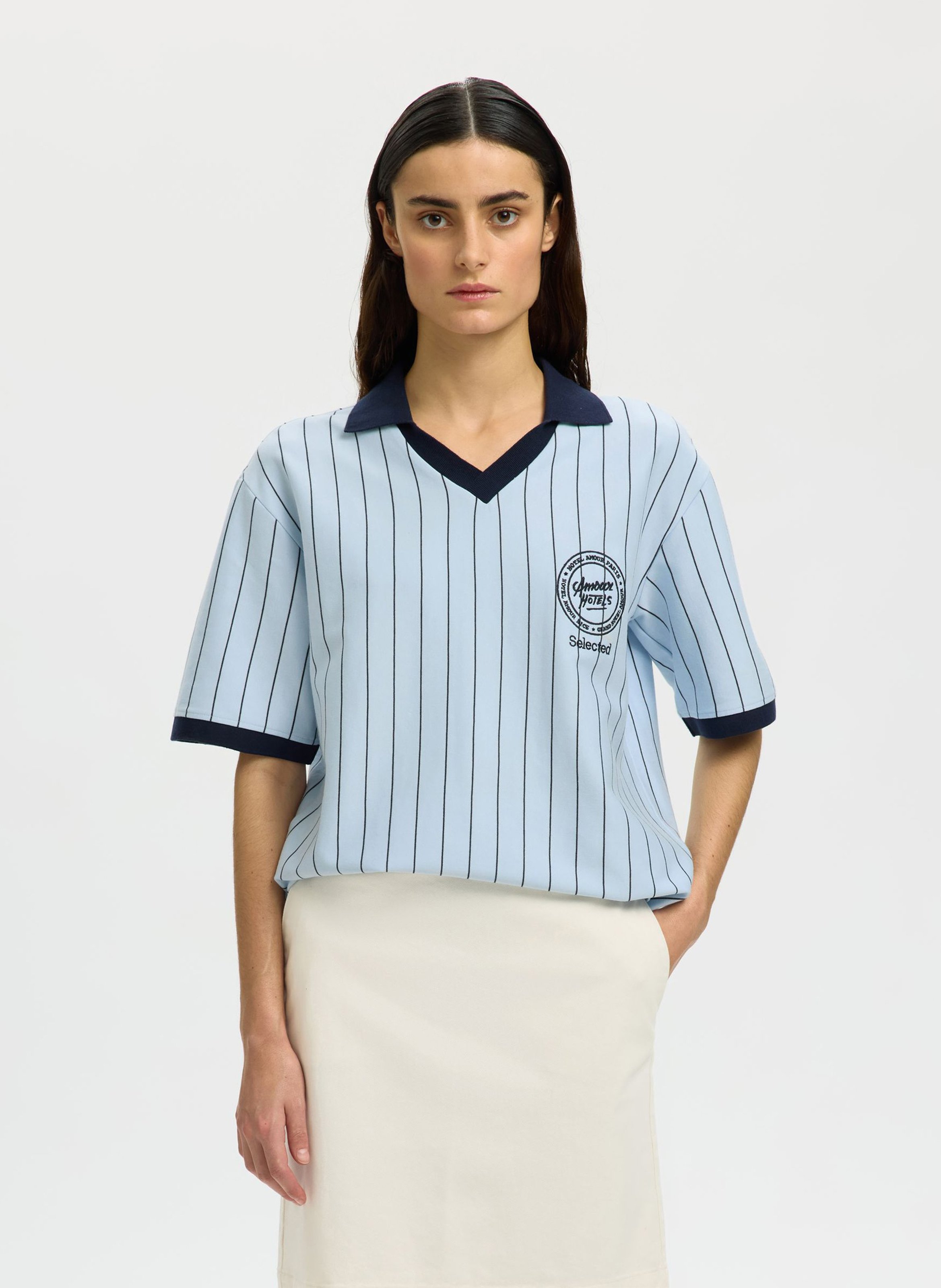 Organic cotton striped polo SELECTED Blue