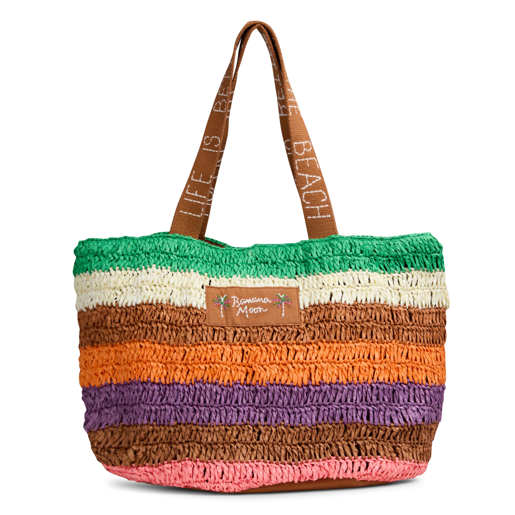 Striped raffia and cotton tote bag BANANA MOON Brown