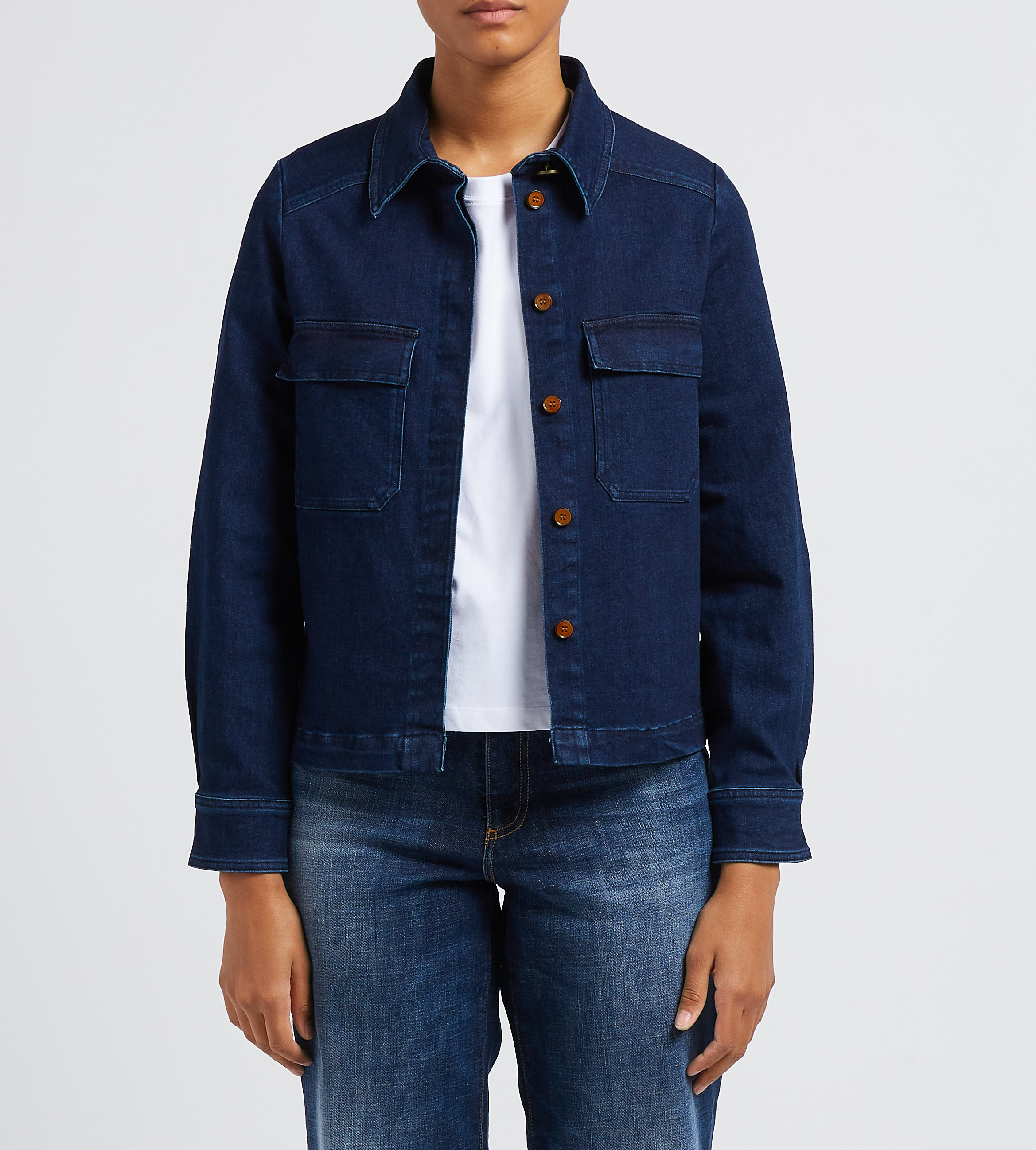 Gerade geschnittene Kurzjacke aus leichtem Baumwolldenim SESSUN Blau