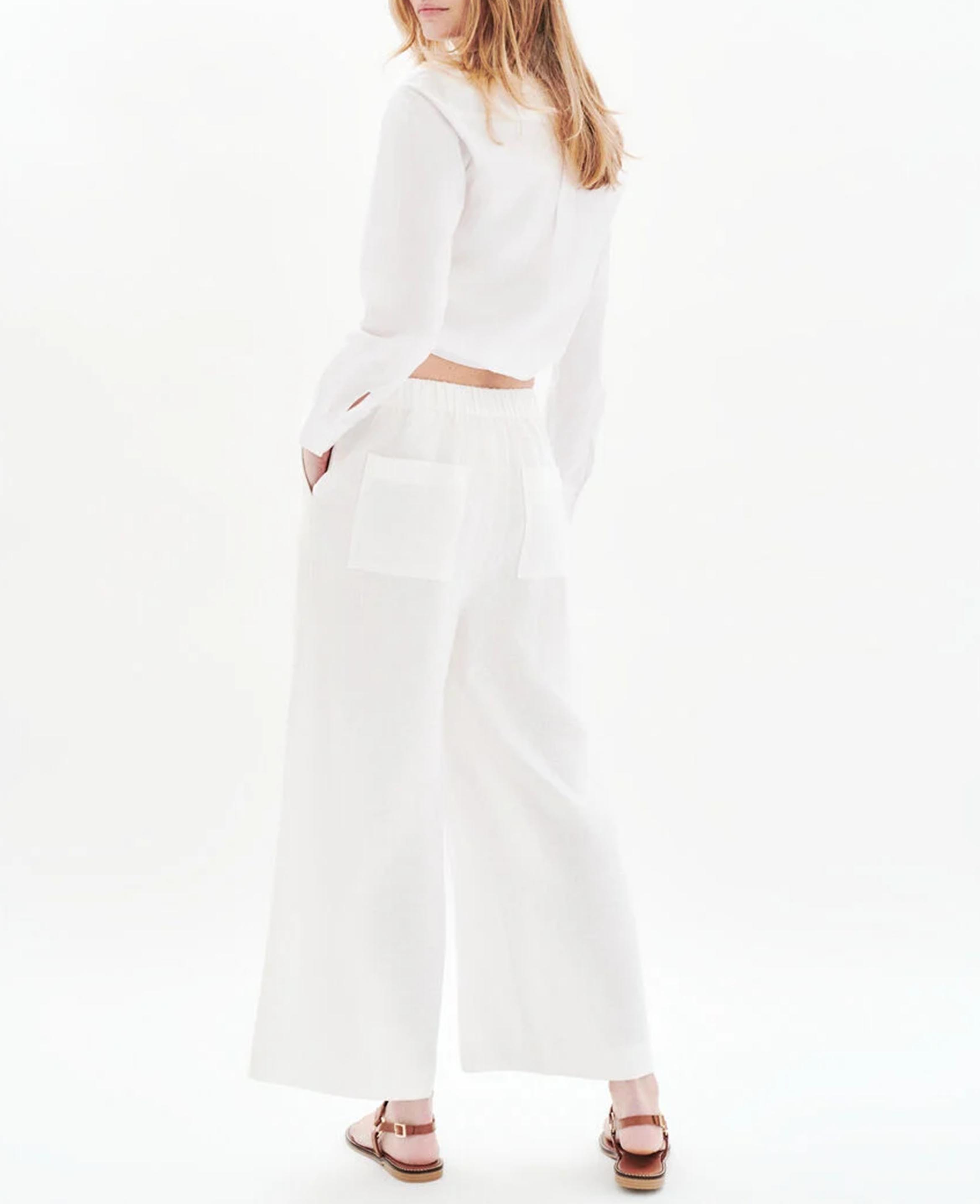 High-waisted wide-leg linen pants CAROLL White