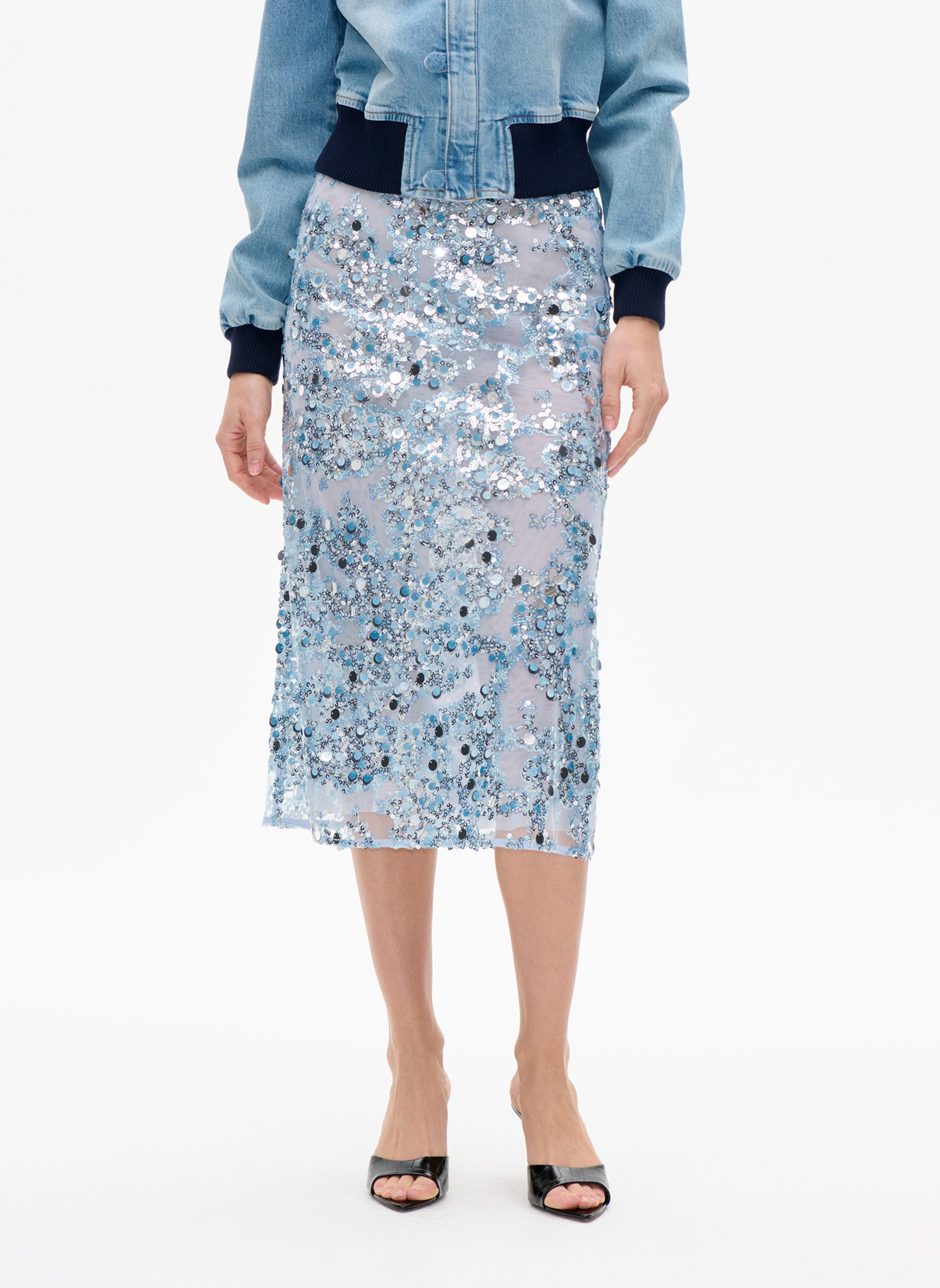 Jupe midi transparente à sequins BAUM UND PFERDGARTEN Bleu