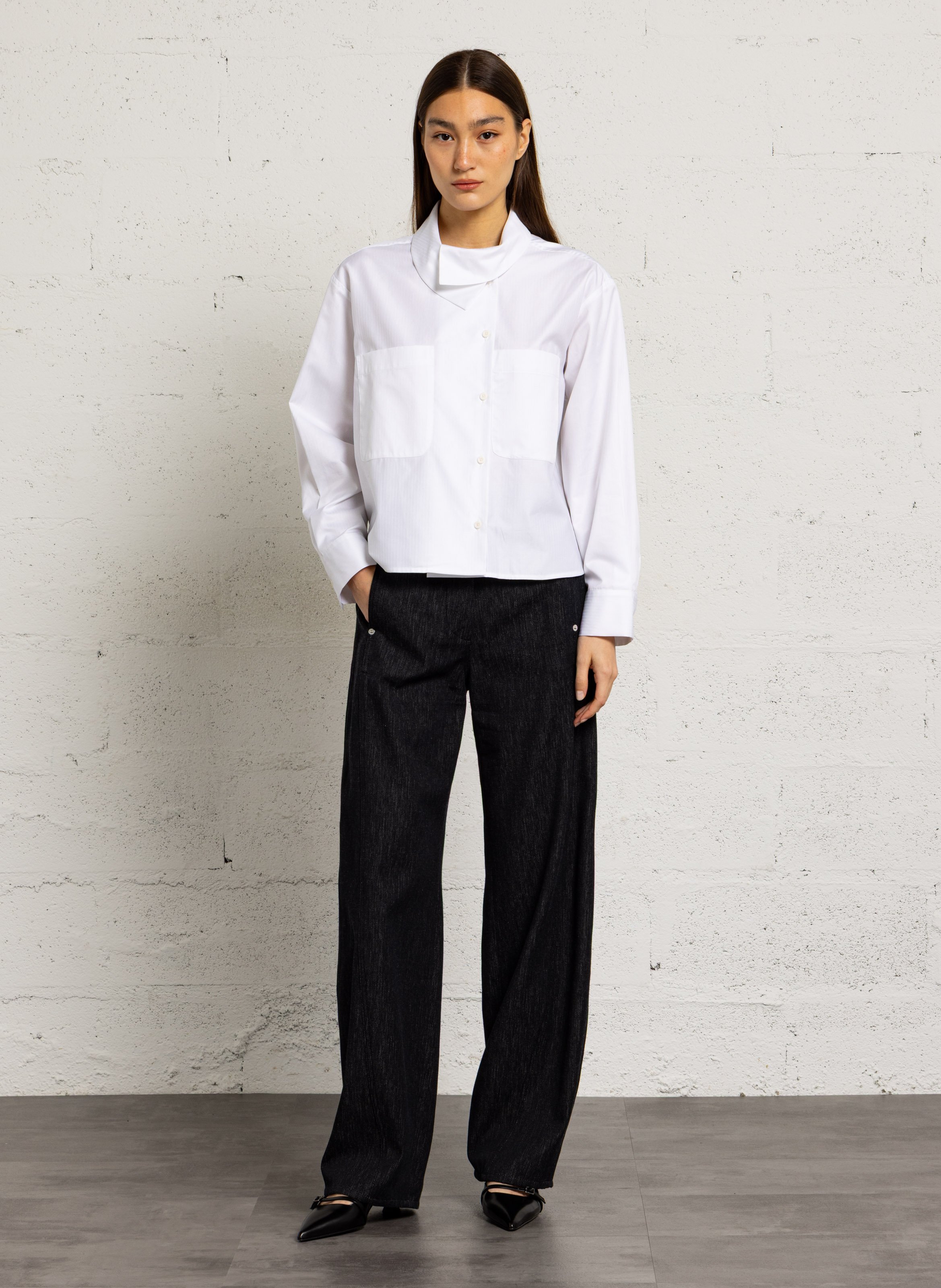 Chemise rayée à col asymétrique MARGAUX LONNBERG Blanc