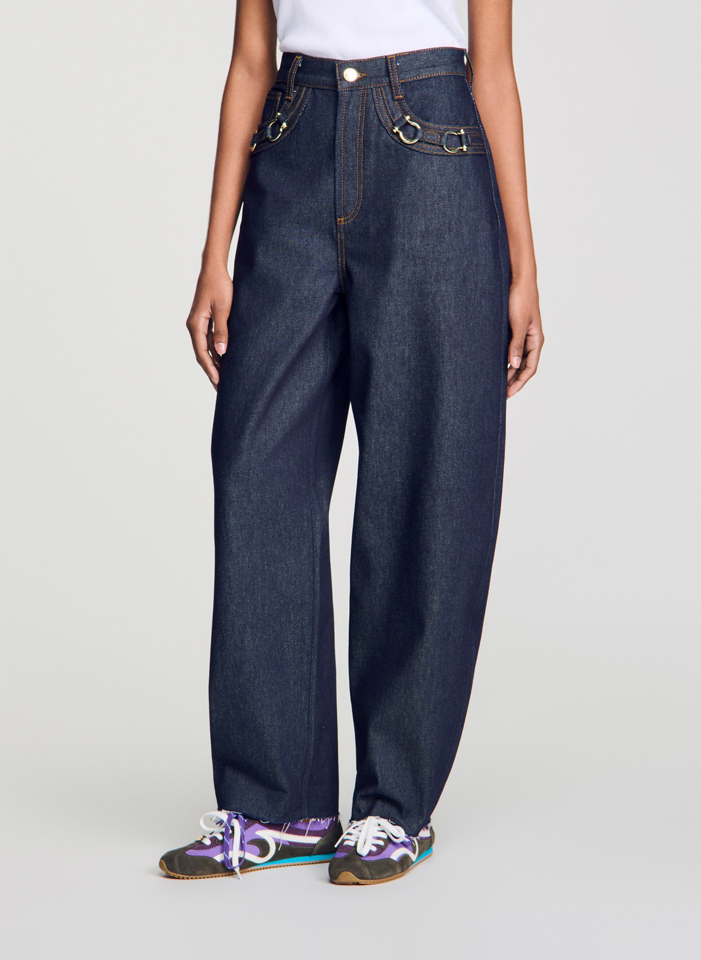 Hoge taille katoenen spijkerbroek SANDRO Blauw