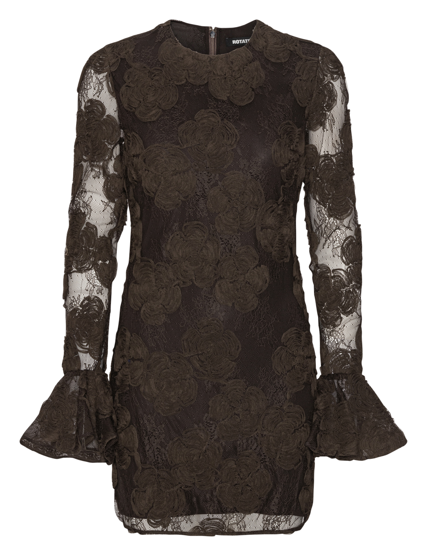 Robe courte ajustée en dentelle ROTATE Marron