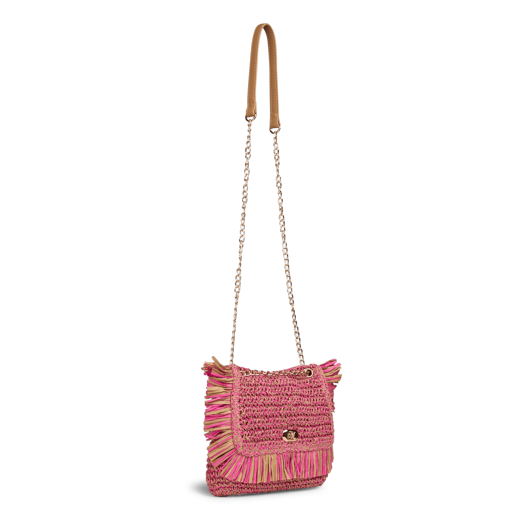 Mixed straw shoulder bag PIECES Pink