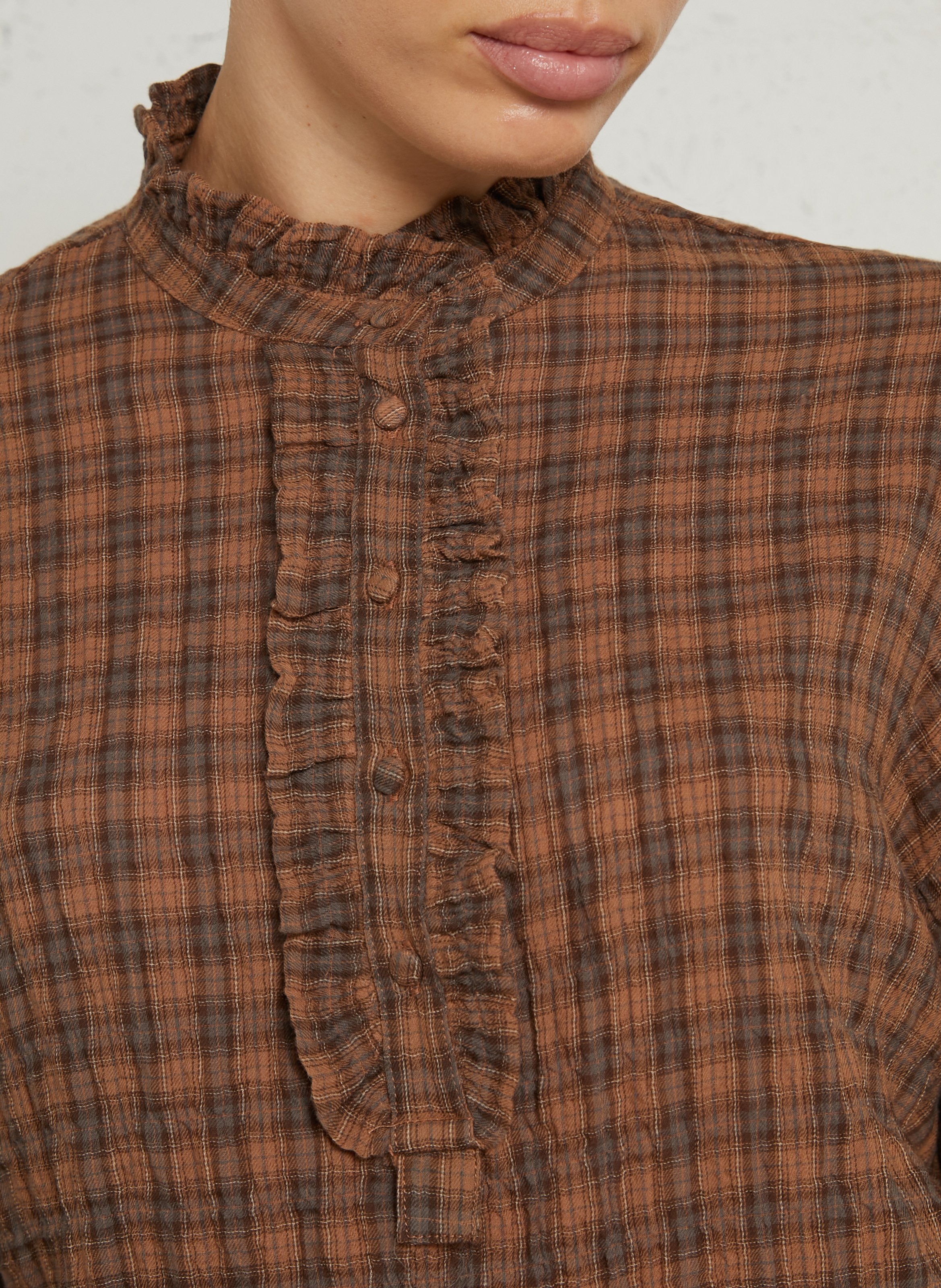 Blouse met Victoriaanse kraag van katoen JC SOPHIE Bruin