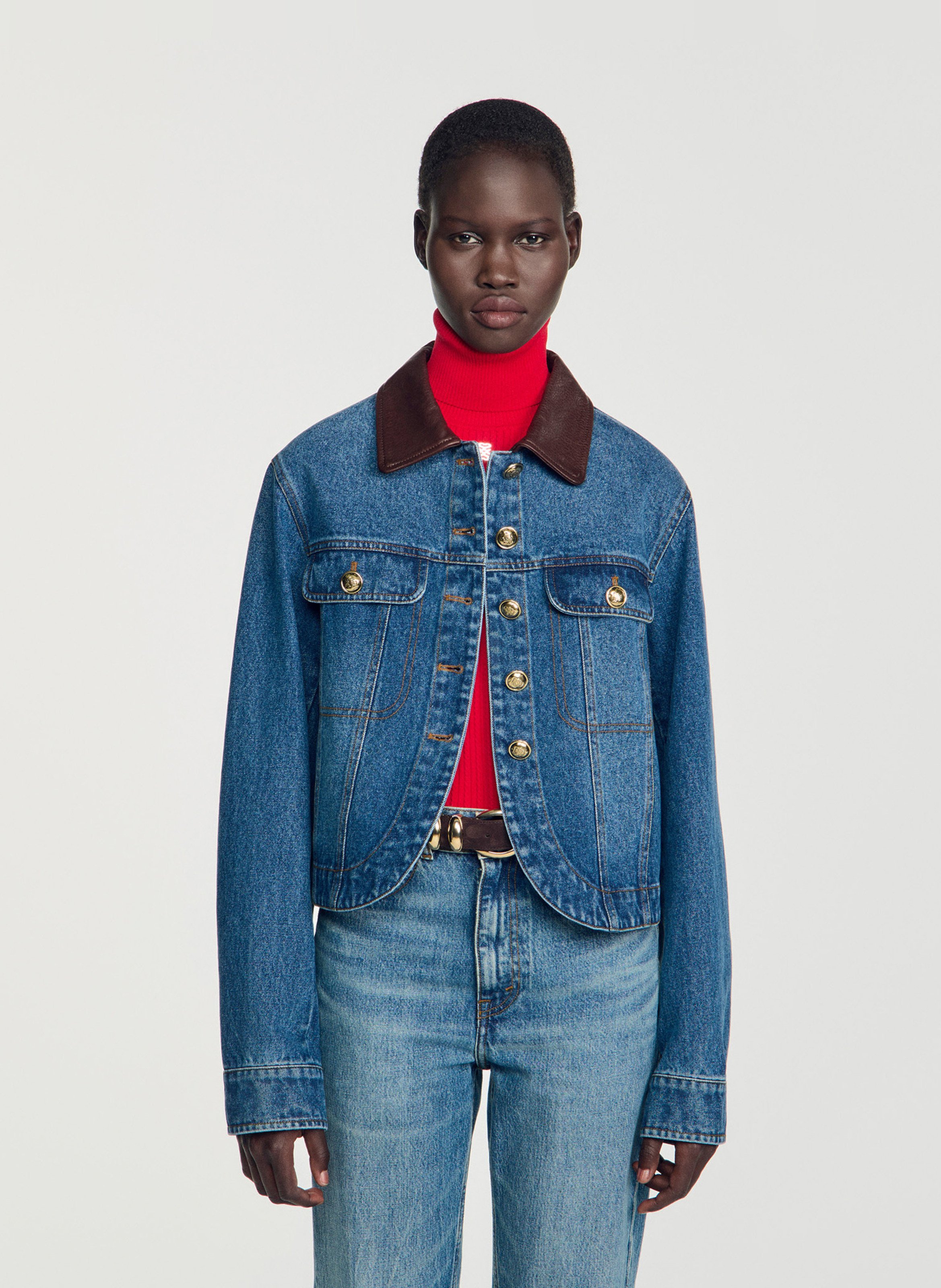 Veste denim droite en coton SANDRO Bleu