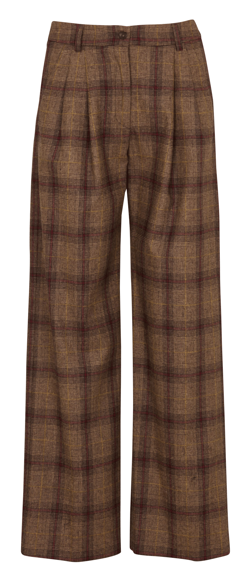 Pantalon à pinces droit à carreaux en laine mélangée DIEGA Marron
