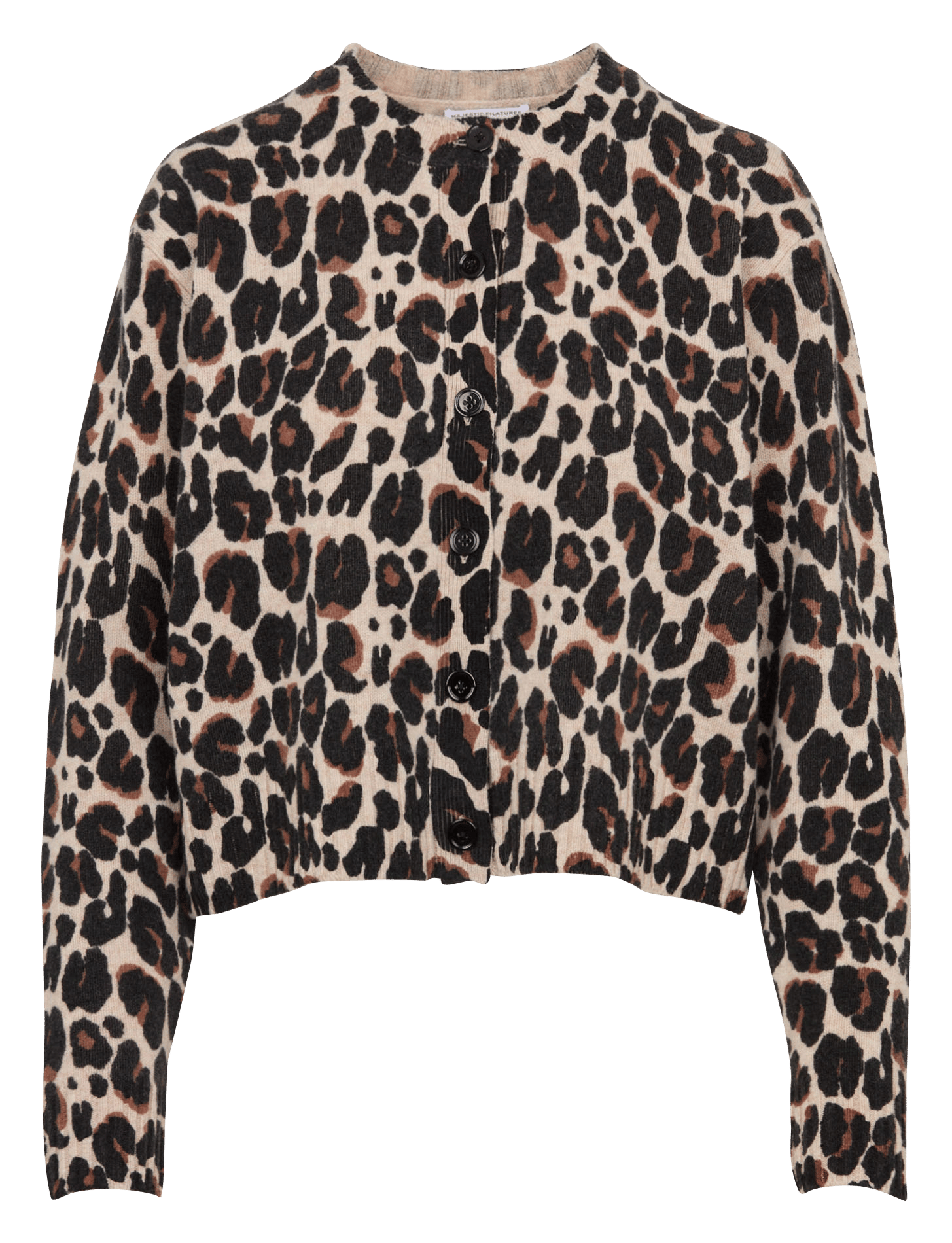 Gilet droit col rond motif léopard en laine MAJESTIC FILATURES Beige