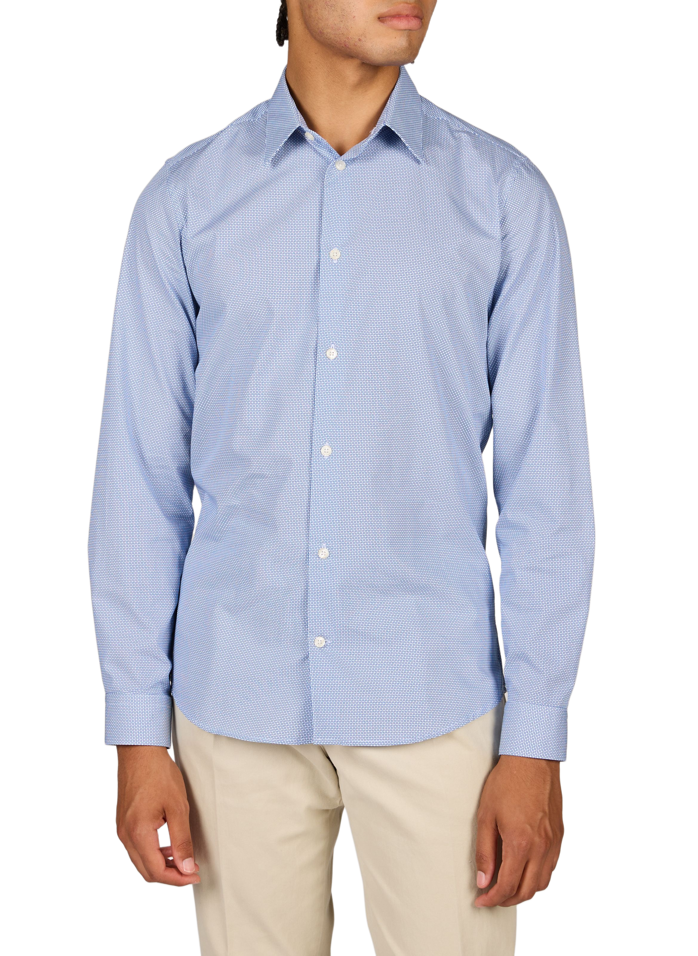 Slim-fit shirt with classic collar in printed cotton icro-s AU PRINTEMPS PARIS Blue