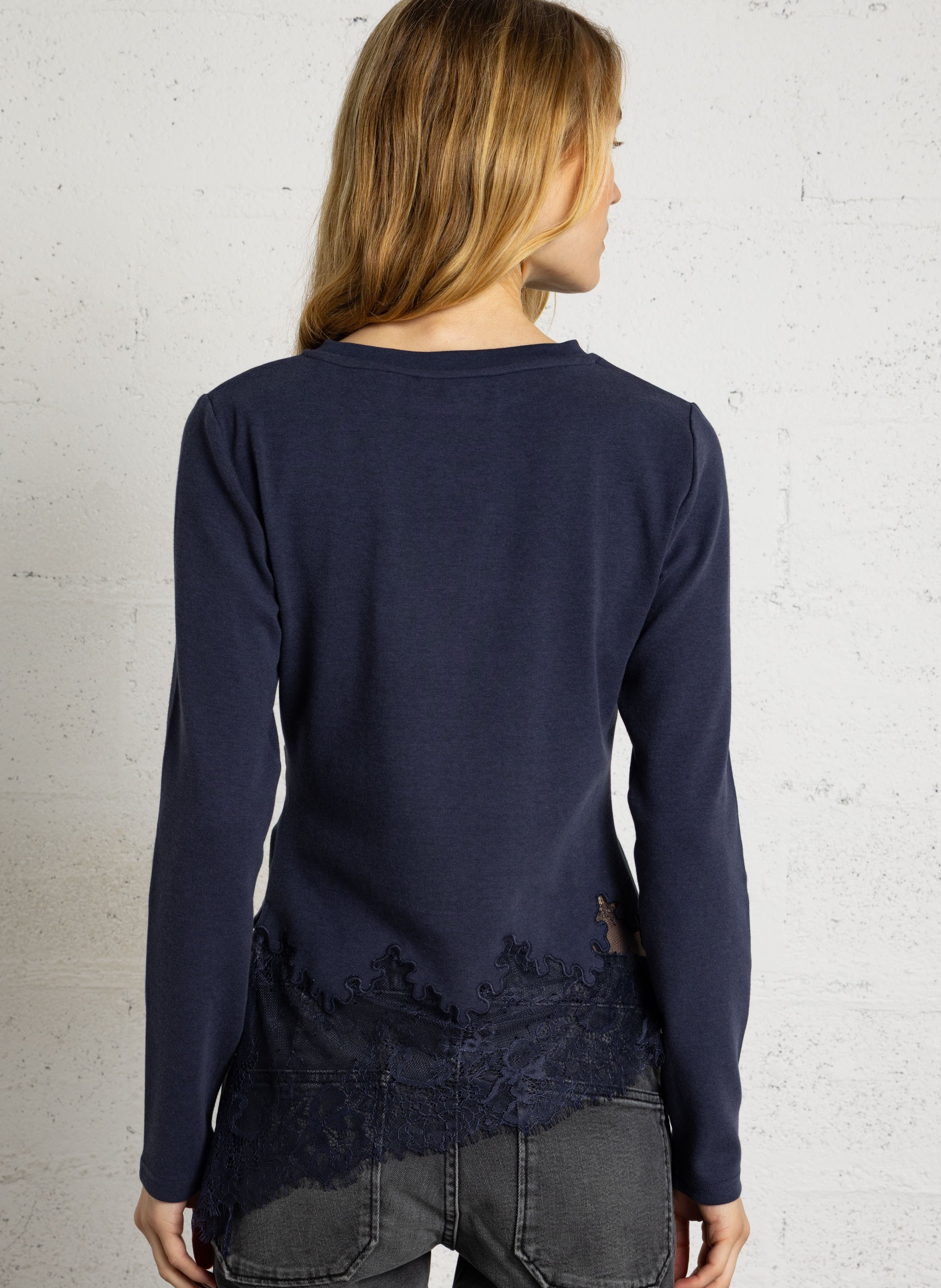 Asymmetric cotton top with lace detail BERENICE Blue