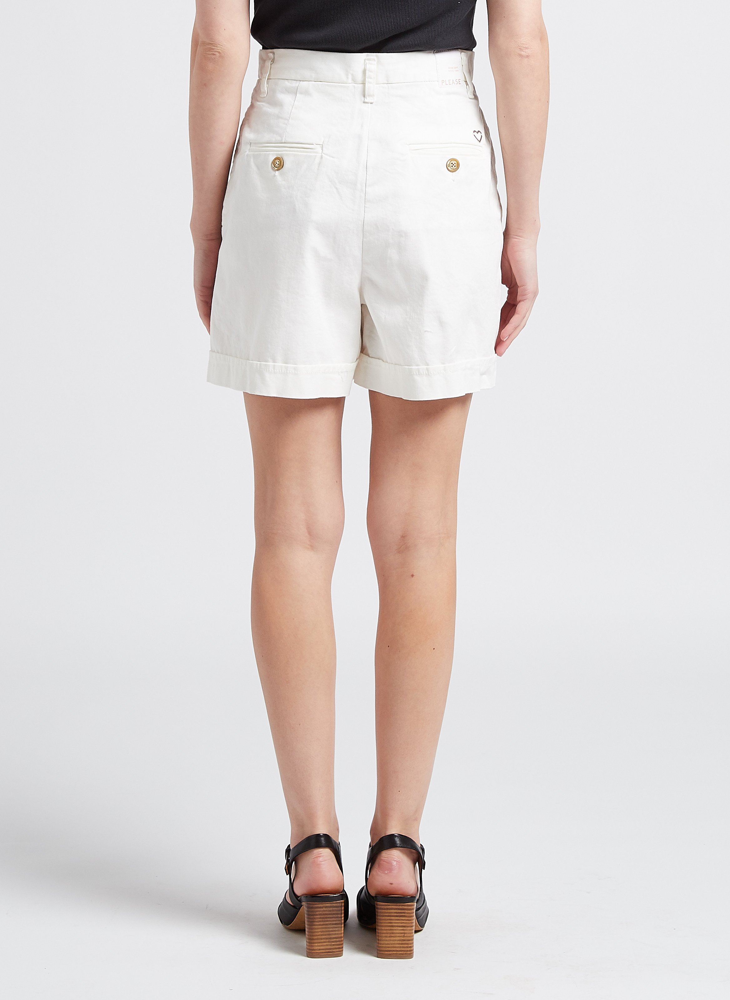 Short taille haute en coton mélangé  PLEASE Blanc
