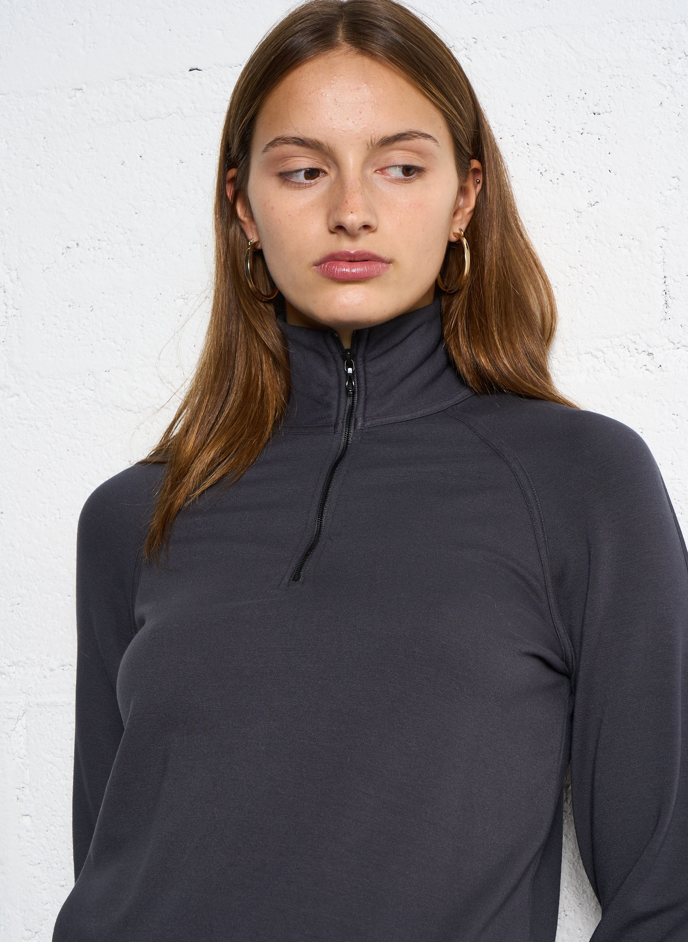 Sweat droit col montant  MAJESTIC FILATURES Gris