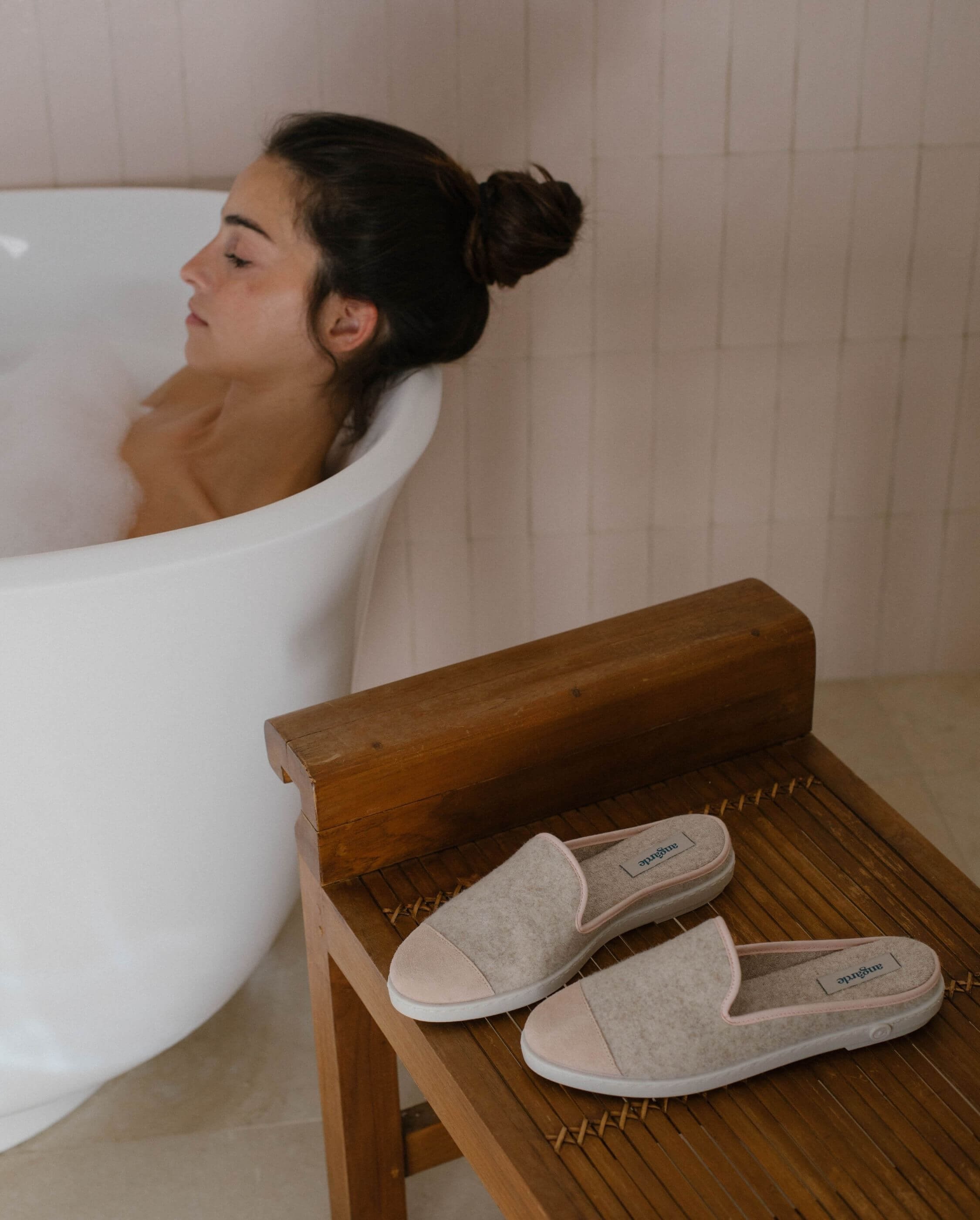 Women's wool mule, powder pink beige ANGARDE Beige