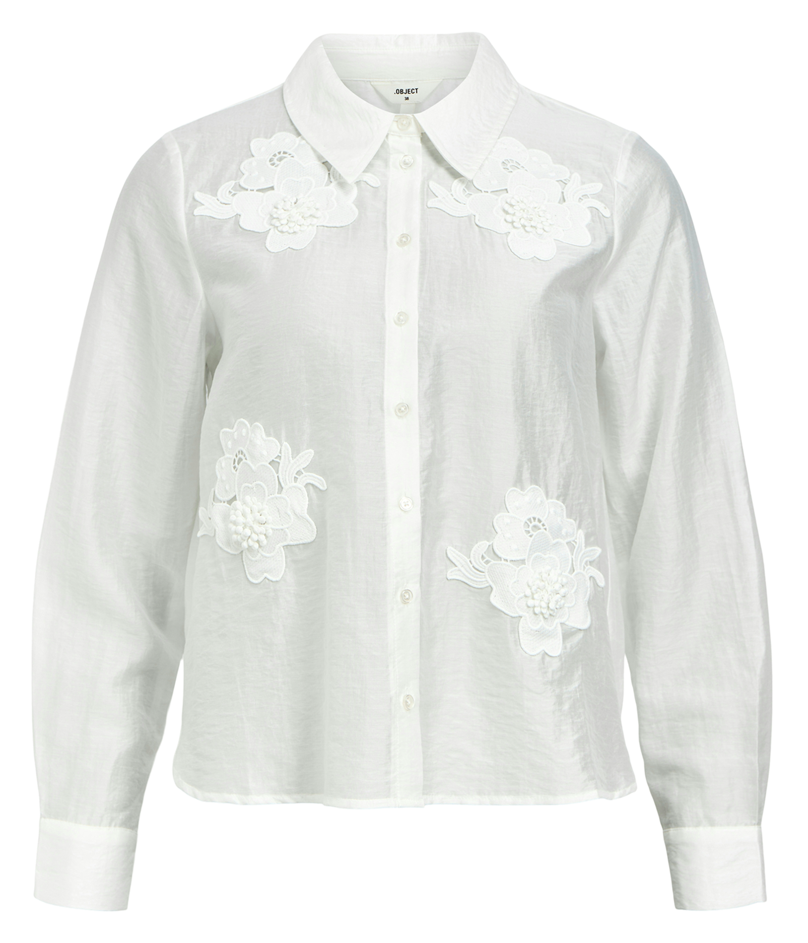 Short shirt with flower embroideries OBJECT Beige
