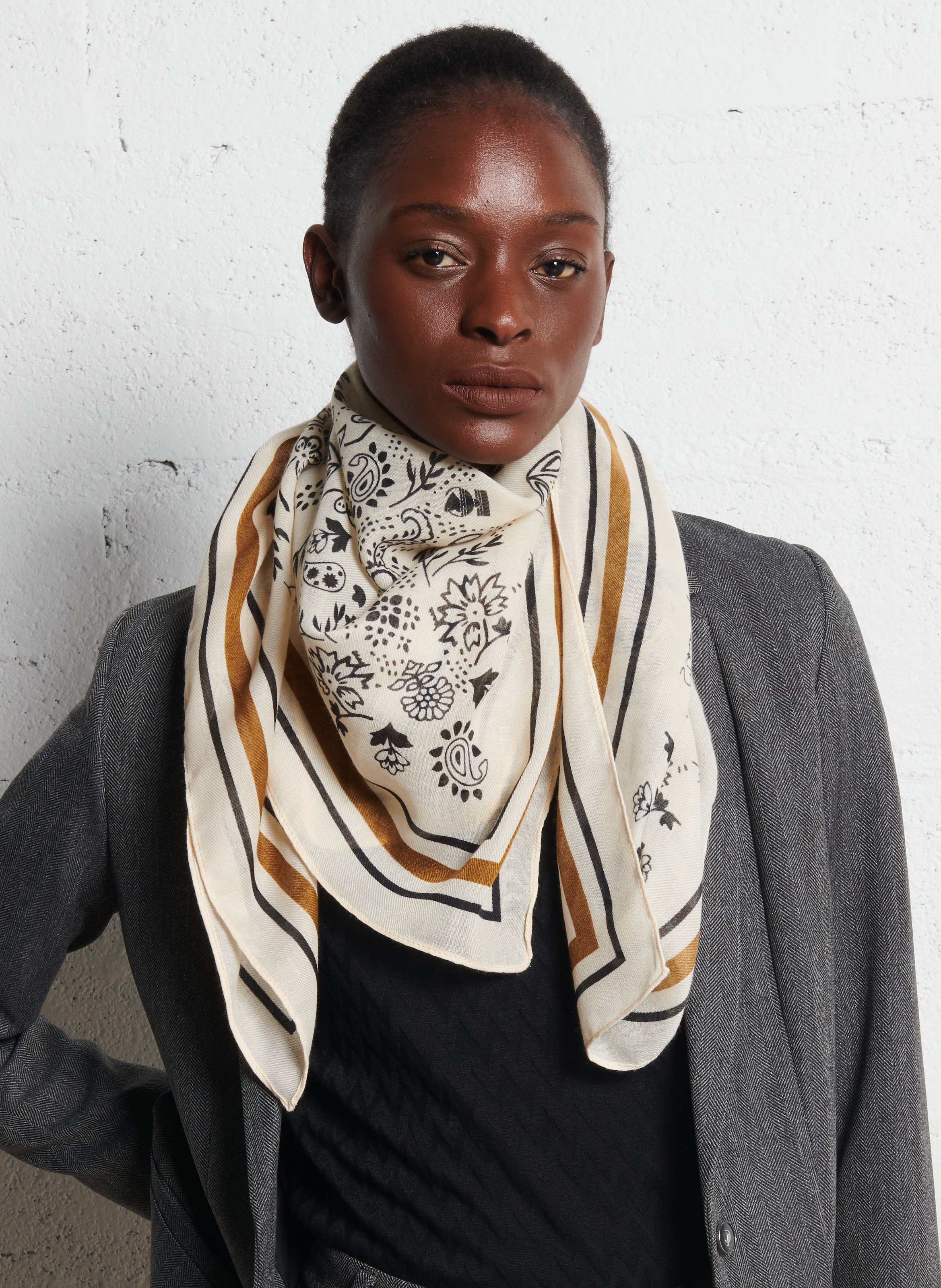 Foulard carré imprimé I CODE Blanc