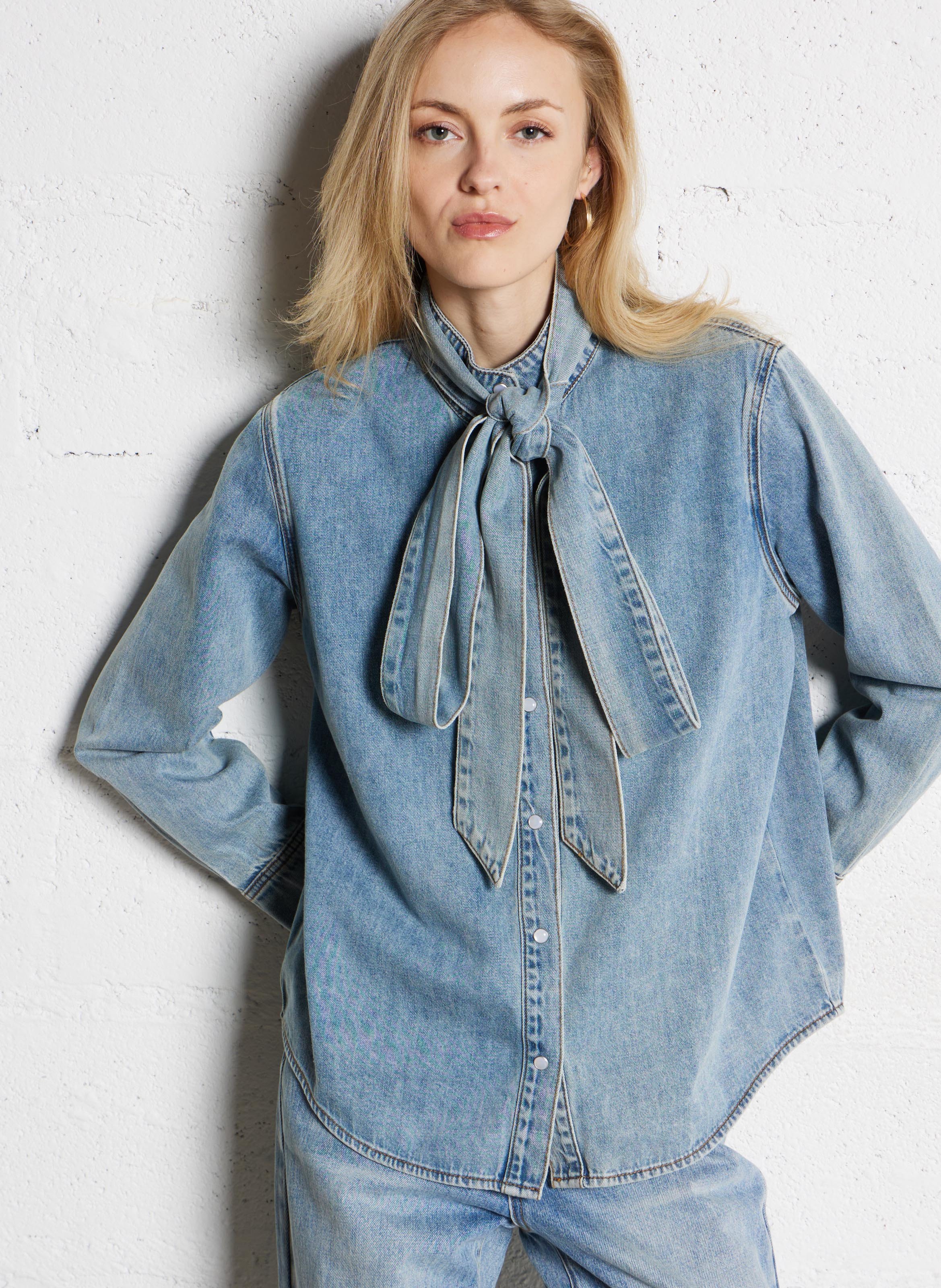 Blouse droite à écharpe en denim SUNCOO Bleu