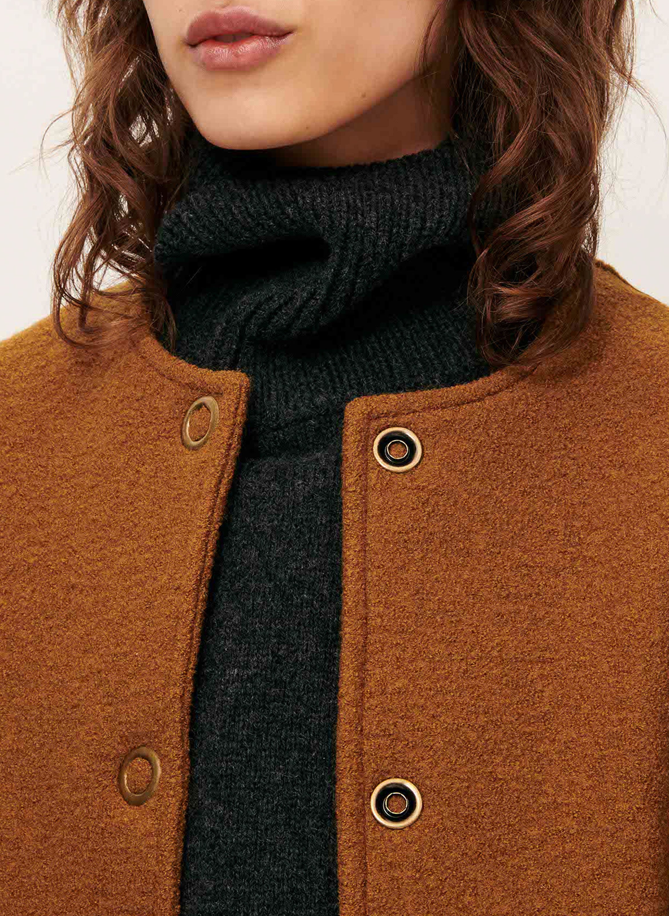 Straight round-neck wool cardigan SESSUN Brown