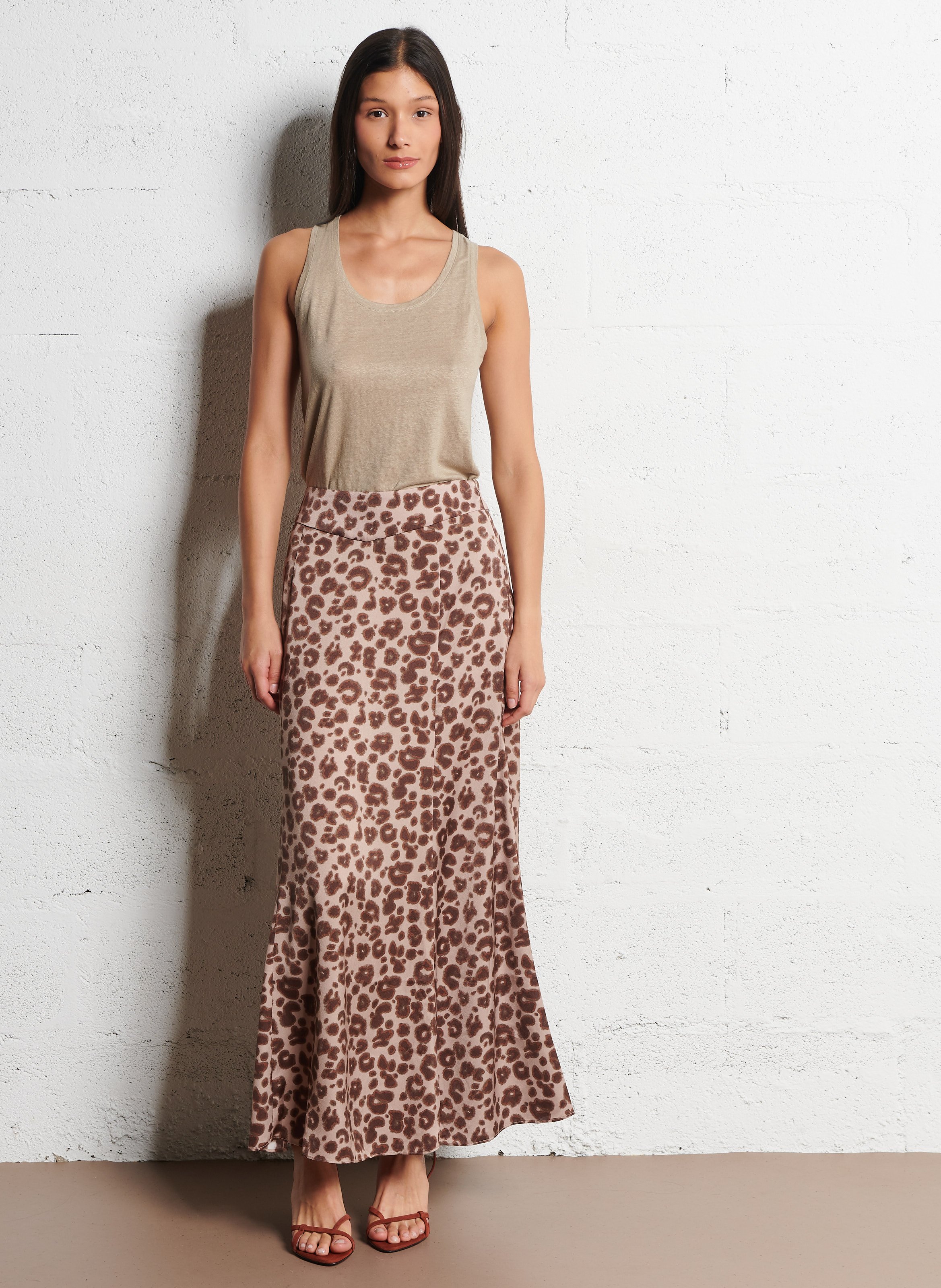 Débardeur col rond en lin mélangé  MAJESTIC FILATURES Beige