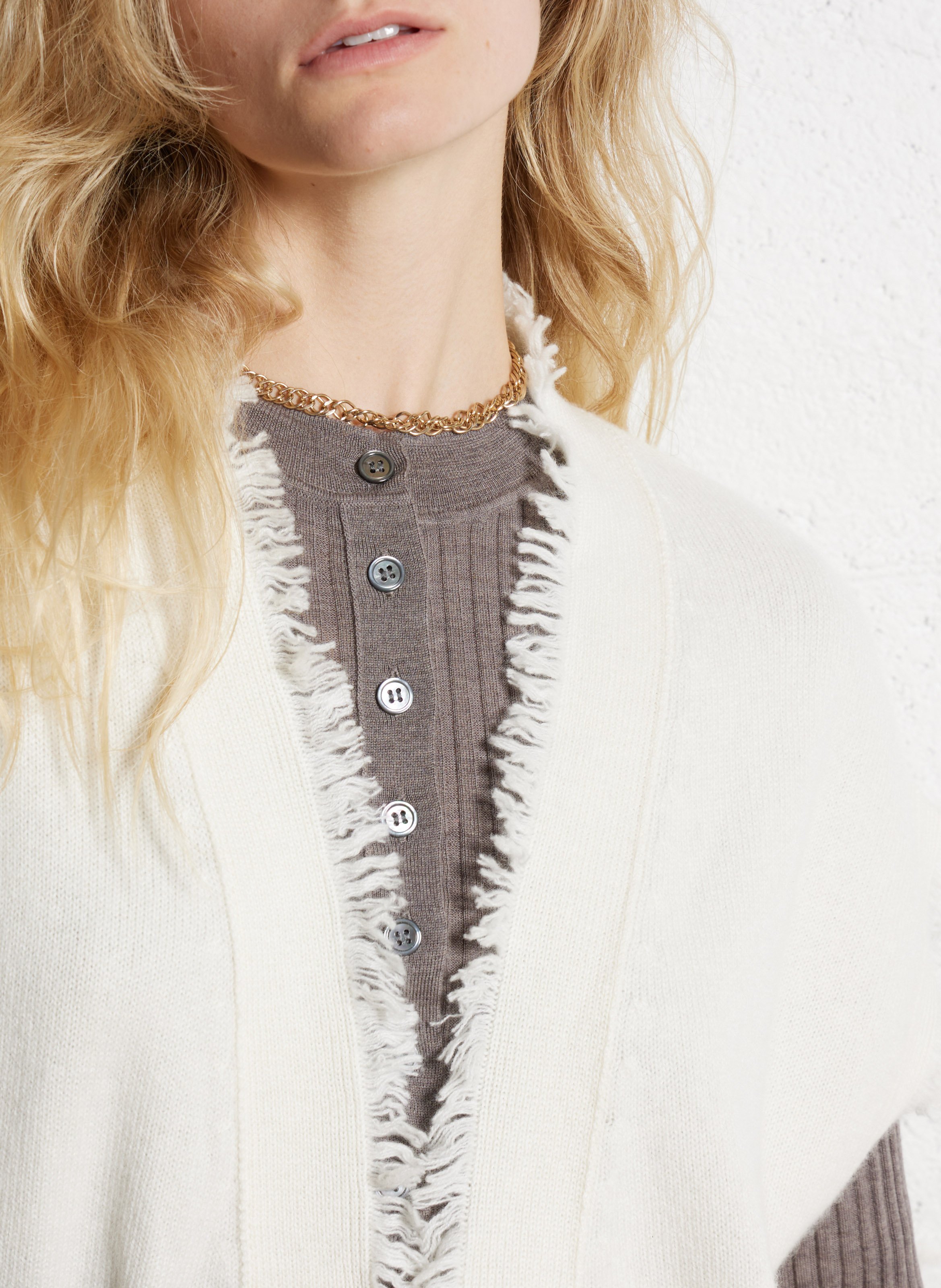 Open vest van gebreid kasjmier met franjes KUJTEN Wit