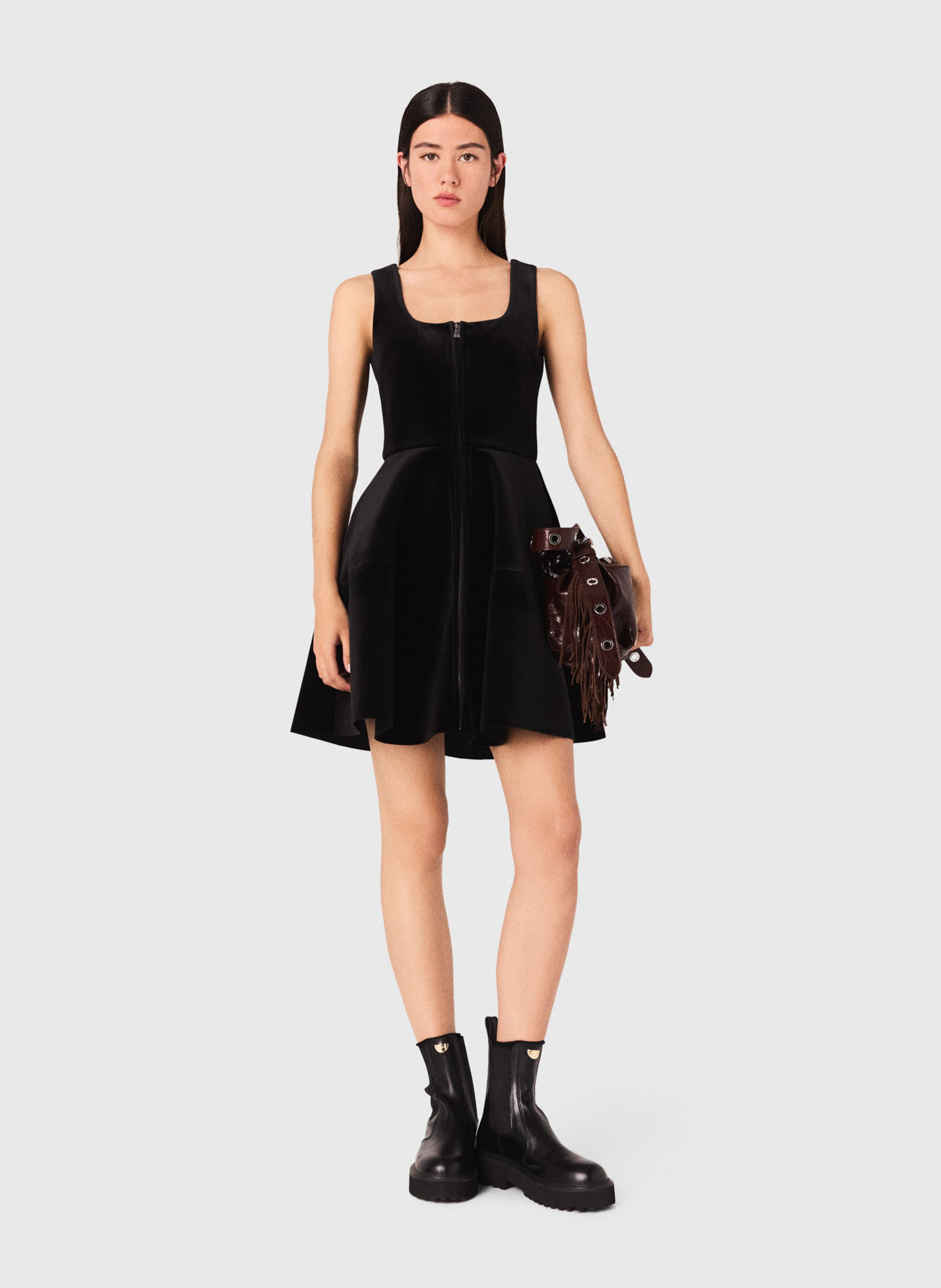 Solid color velvet skater dress MAJE Black