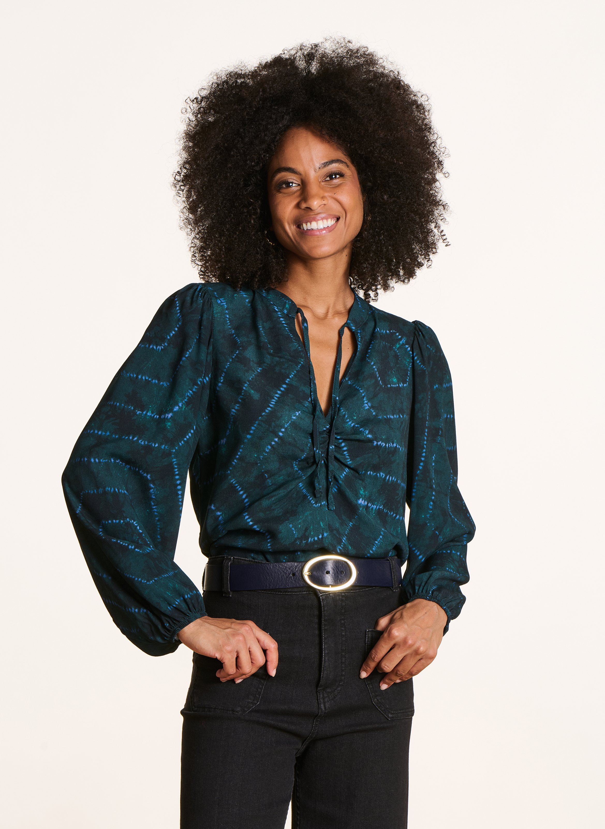 Blouse col rond imprimé LA FEE MARABOUTEE Bleu