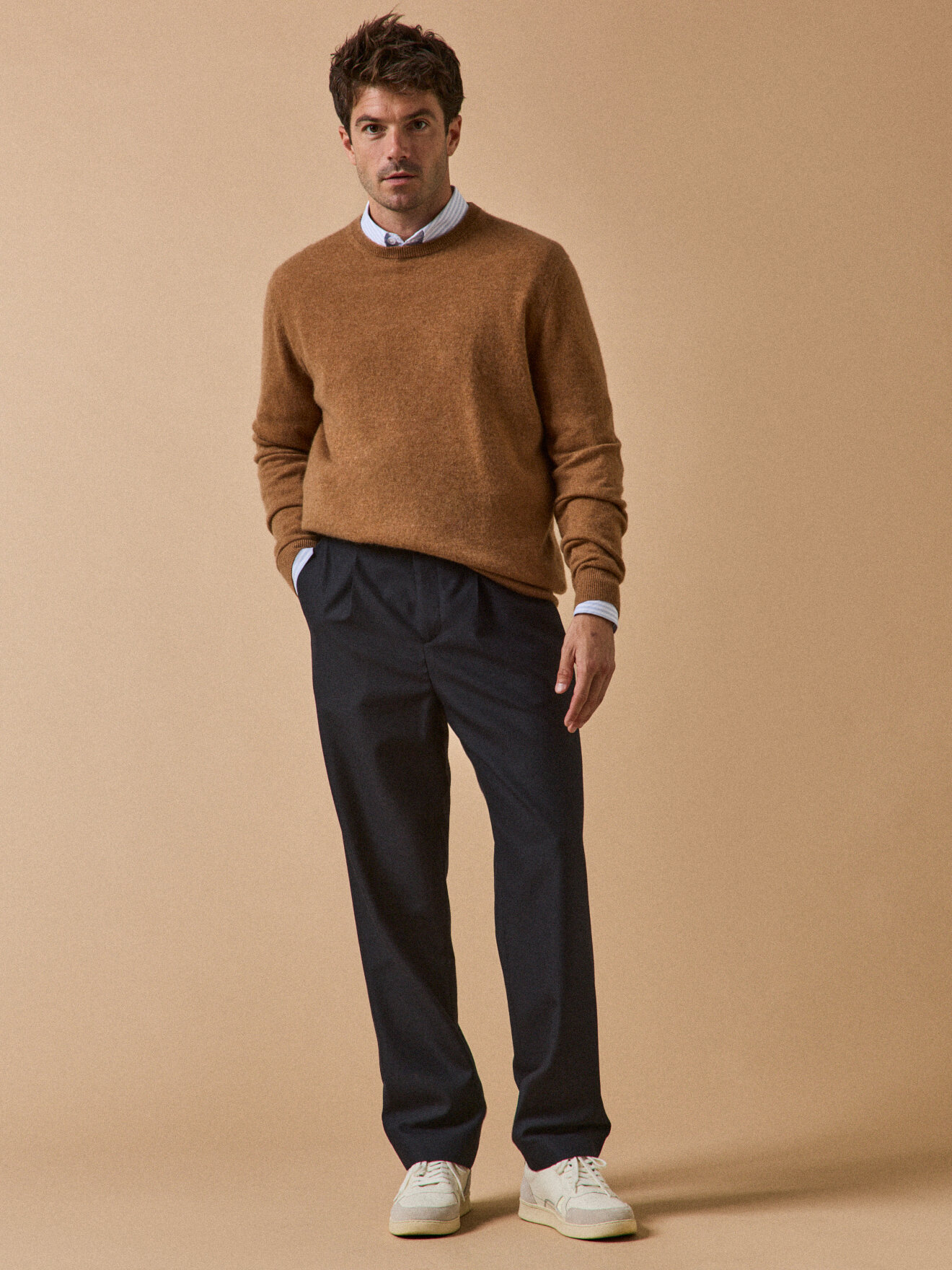 Solid Wool Pleated Trousers Blue