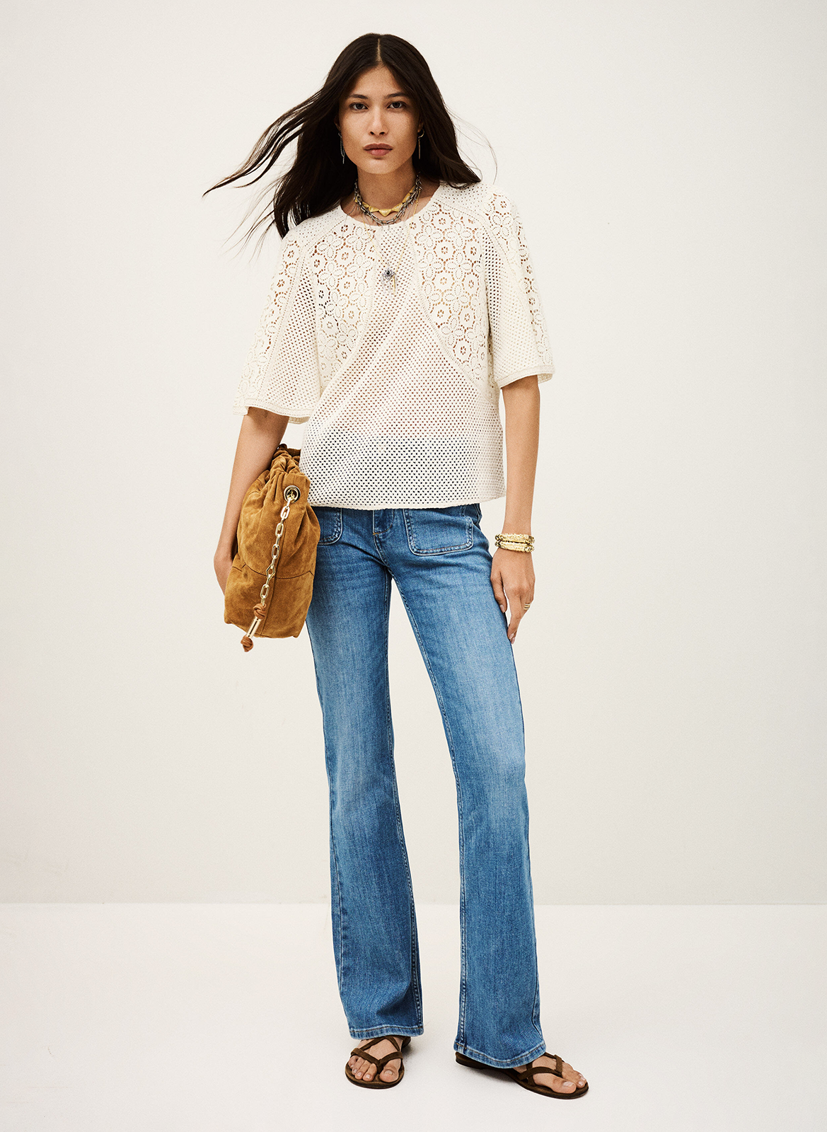 Top droit en maille ajourée fantaisie BA&SH Beige