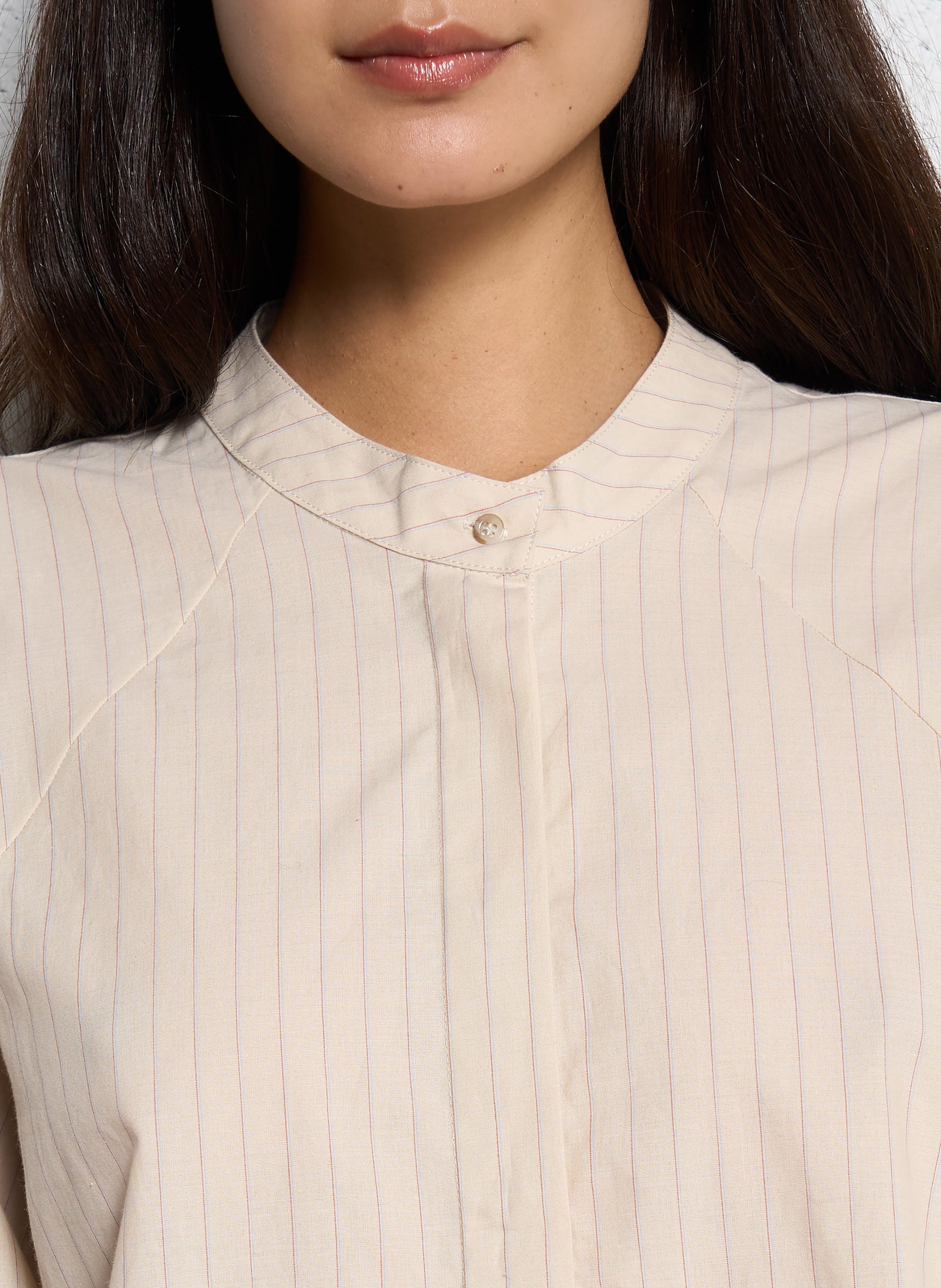 Short loose blouse with fine stripes SACRECOEUR Beige