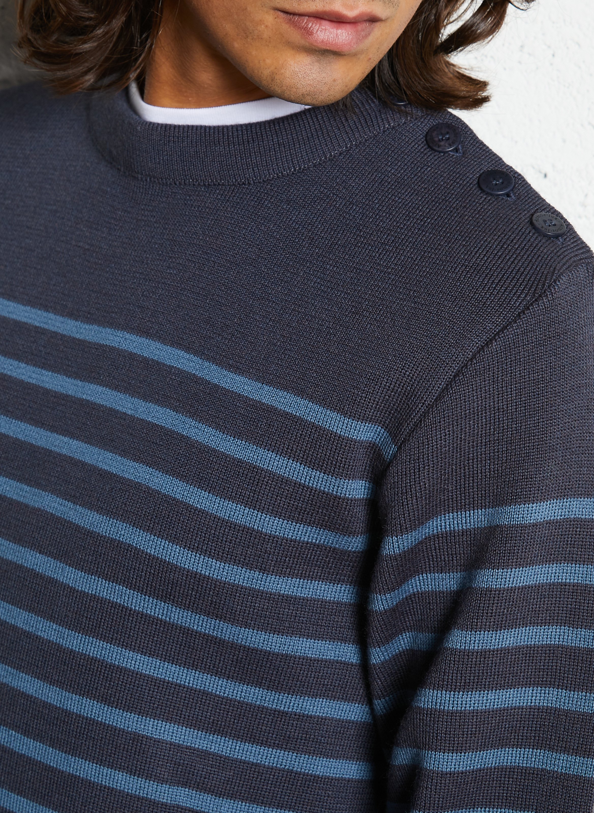 Pull col rond regular-fit en laine ARMOR LUX Bleu