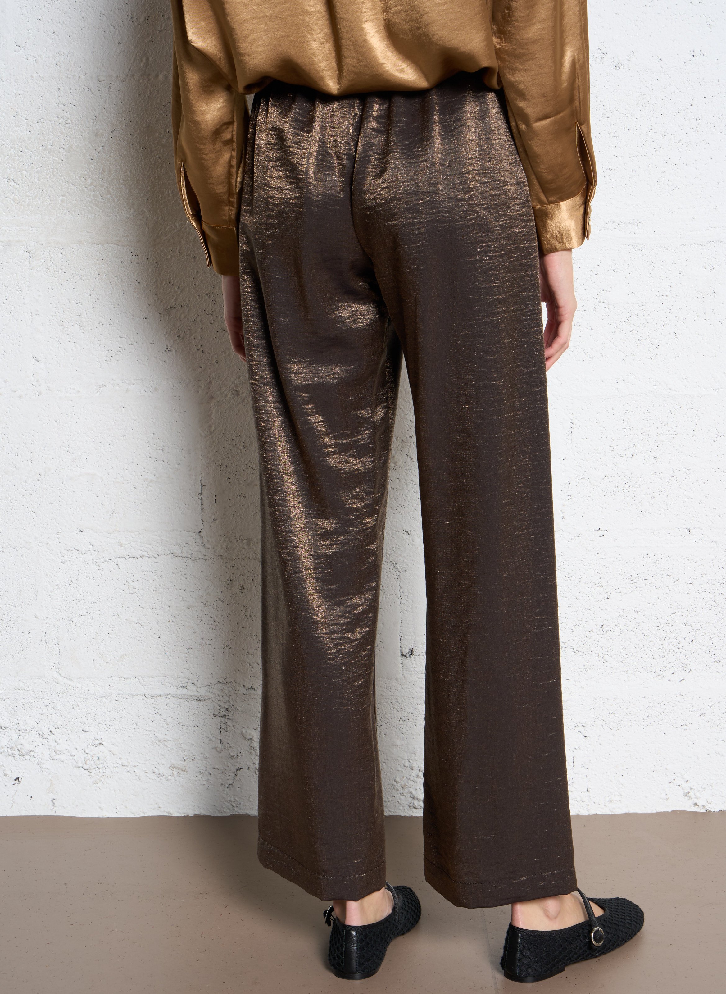 Wide metallic elastic trousers IMPERIAL Brown
