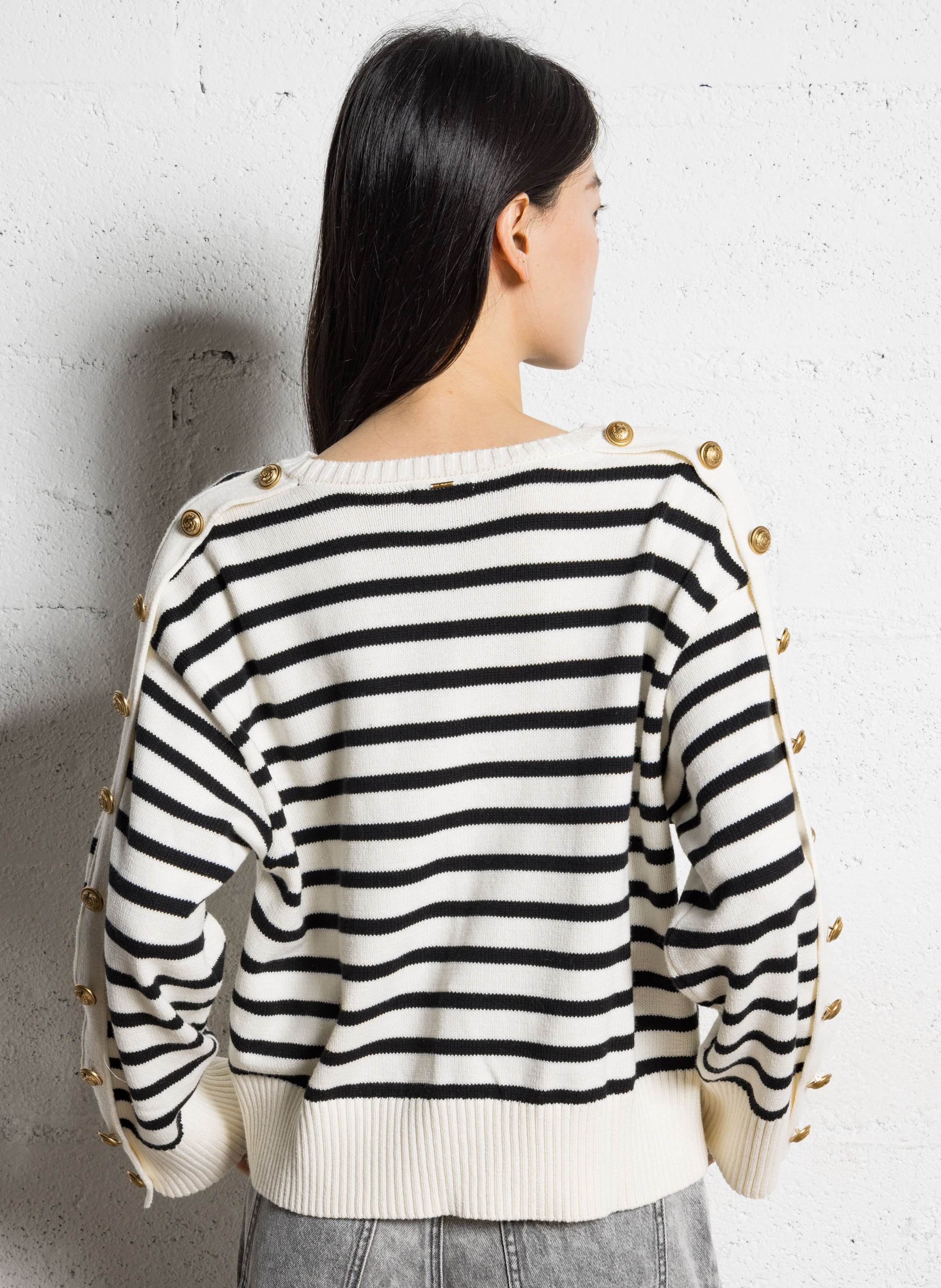 Pull oversize col rond en coton mélangé IKKS Noir