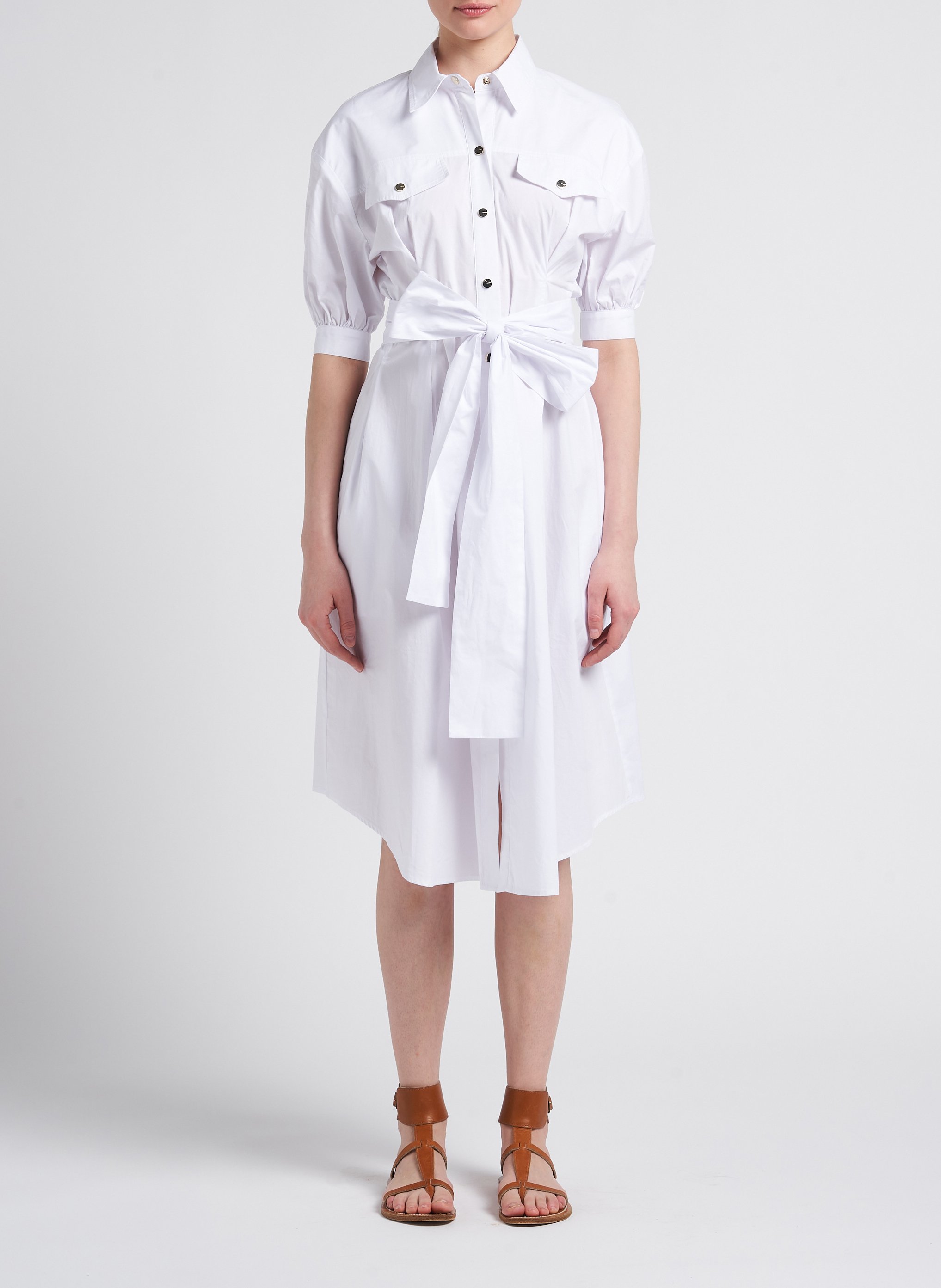 Robe mi-longue col V en coton PINKO Blanc