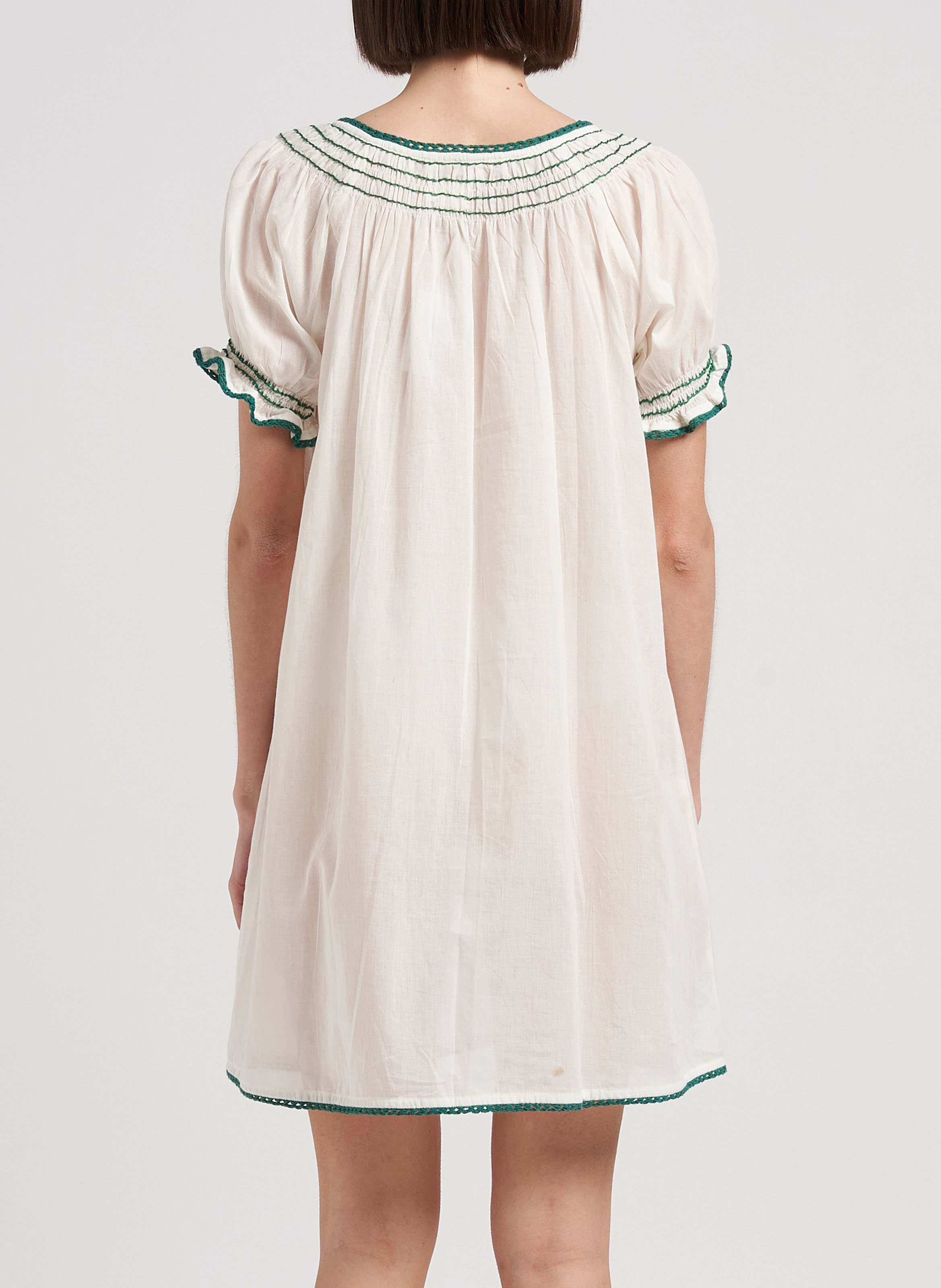 Korte, katoenen jurk met borduursel en tuniekhals GERMAINE DES PRES Groen