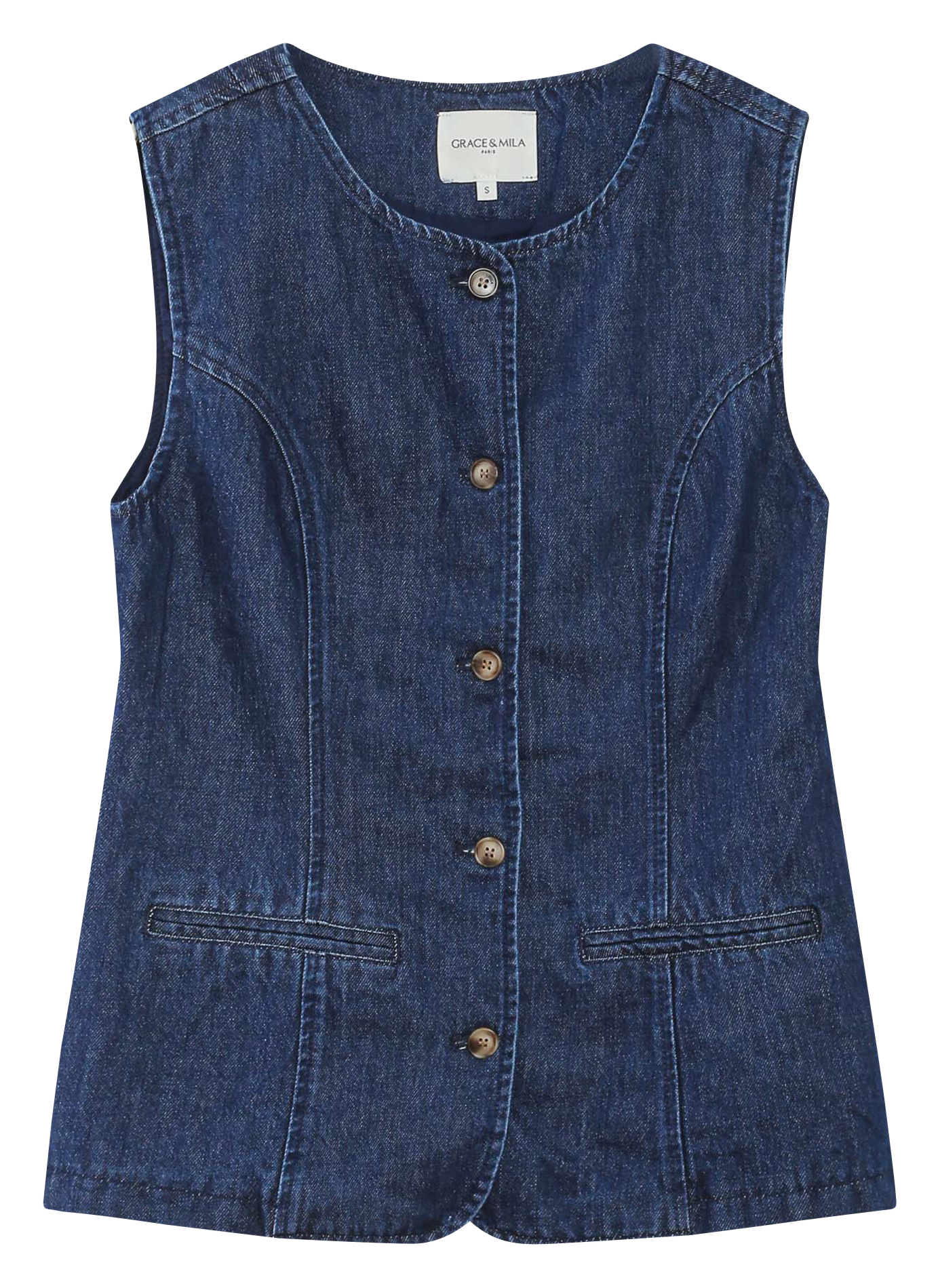 Gerade geschnittene Baumwollstrickjacke mit Rundhalskragen GRACE ET MILA Blau