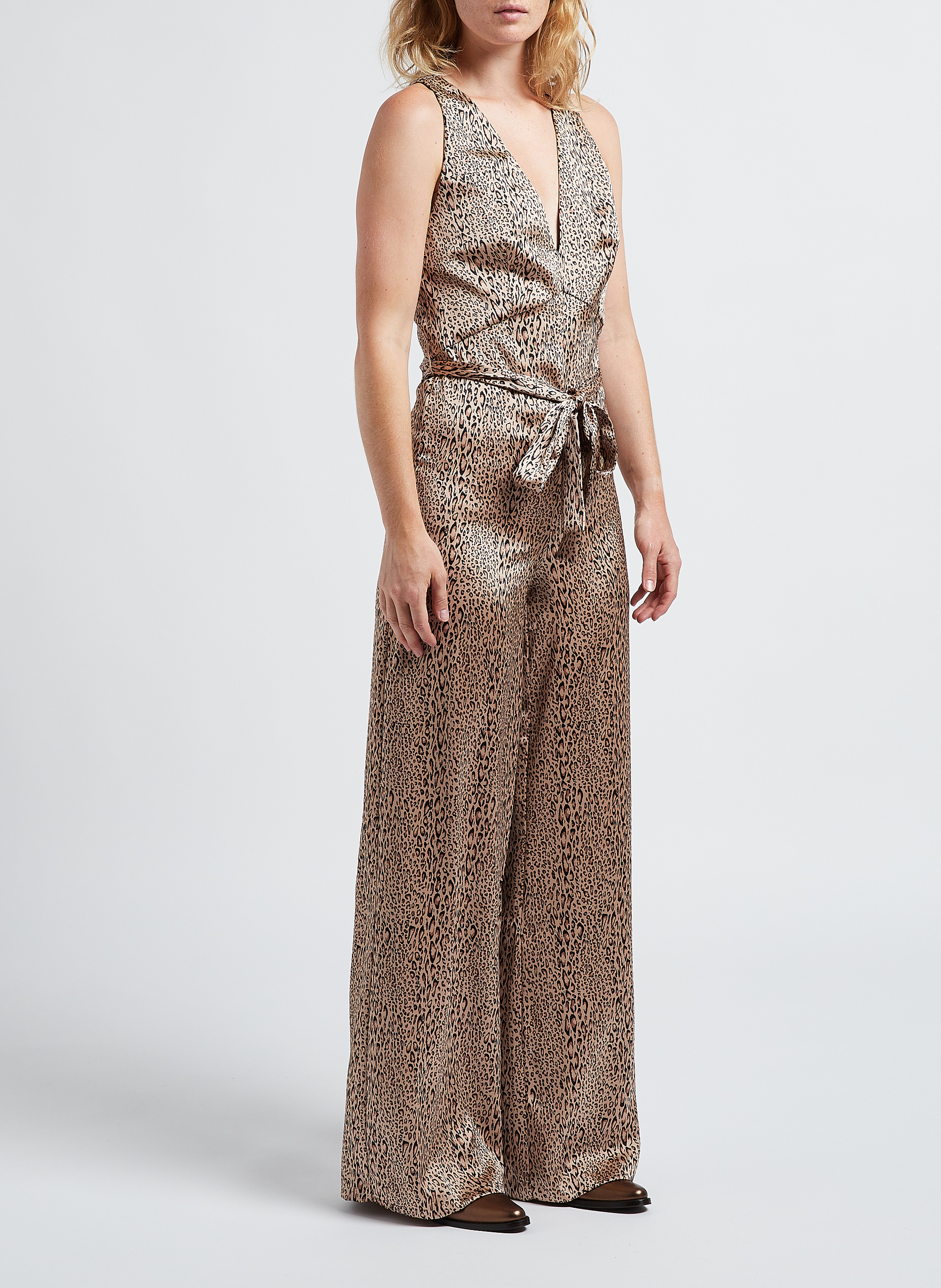 Printed V-neck jumpsuit TWINSET Brown