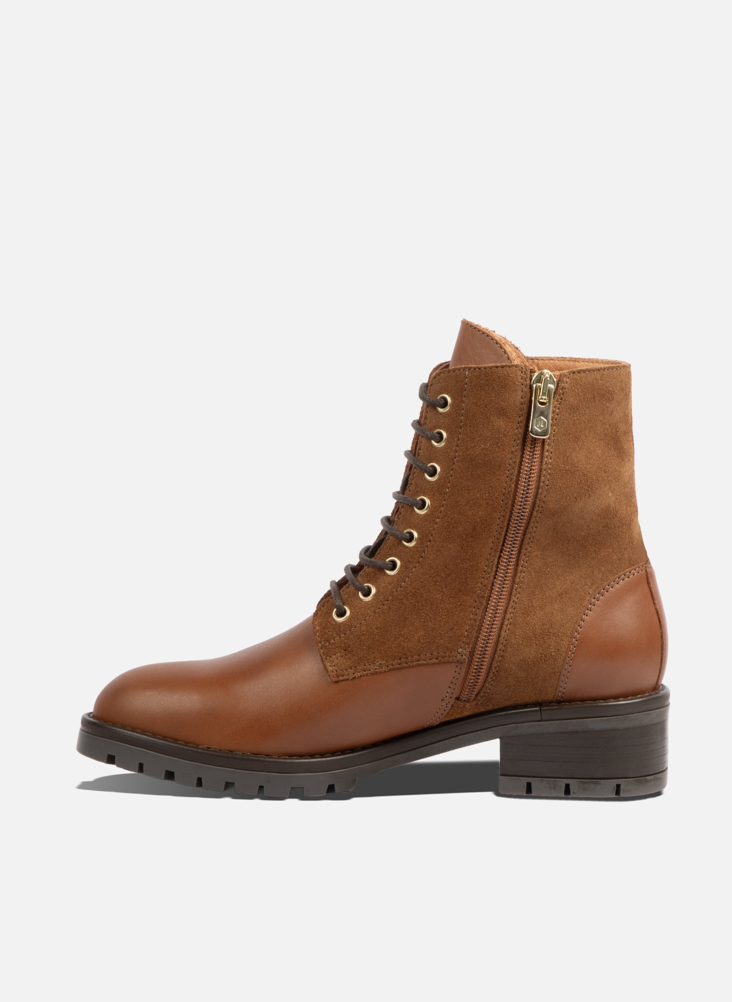 Lace-up ankle boots in camel suede and smooth leather JULES & JENN Brown