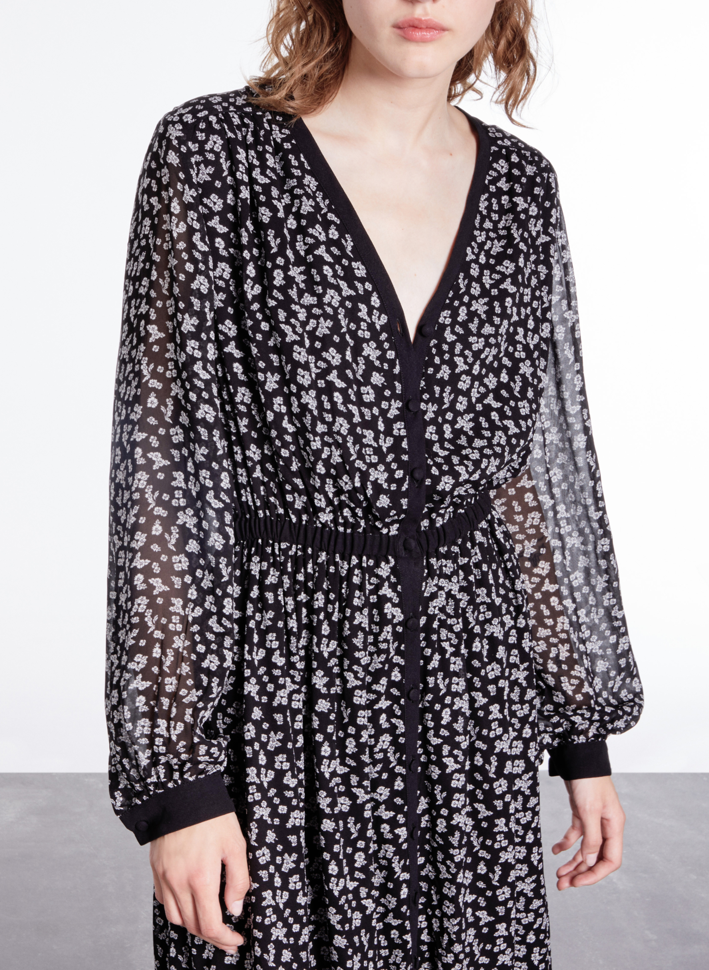 Robe longue col V imprimé fleuri  THE KOOPLES Noir