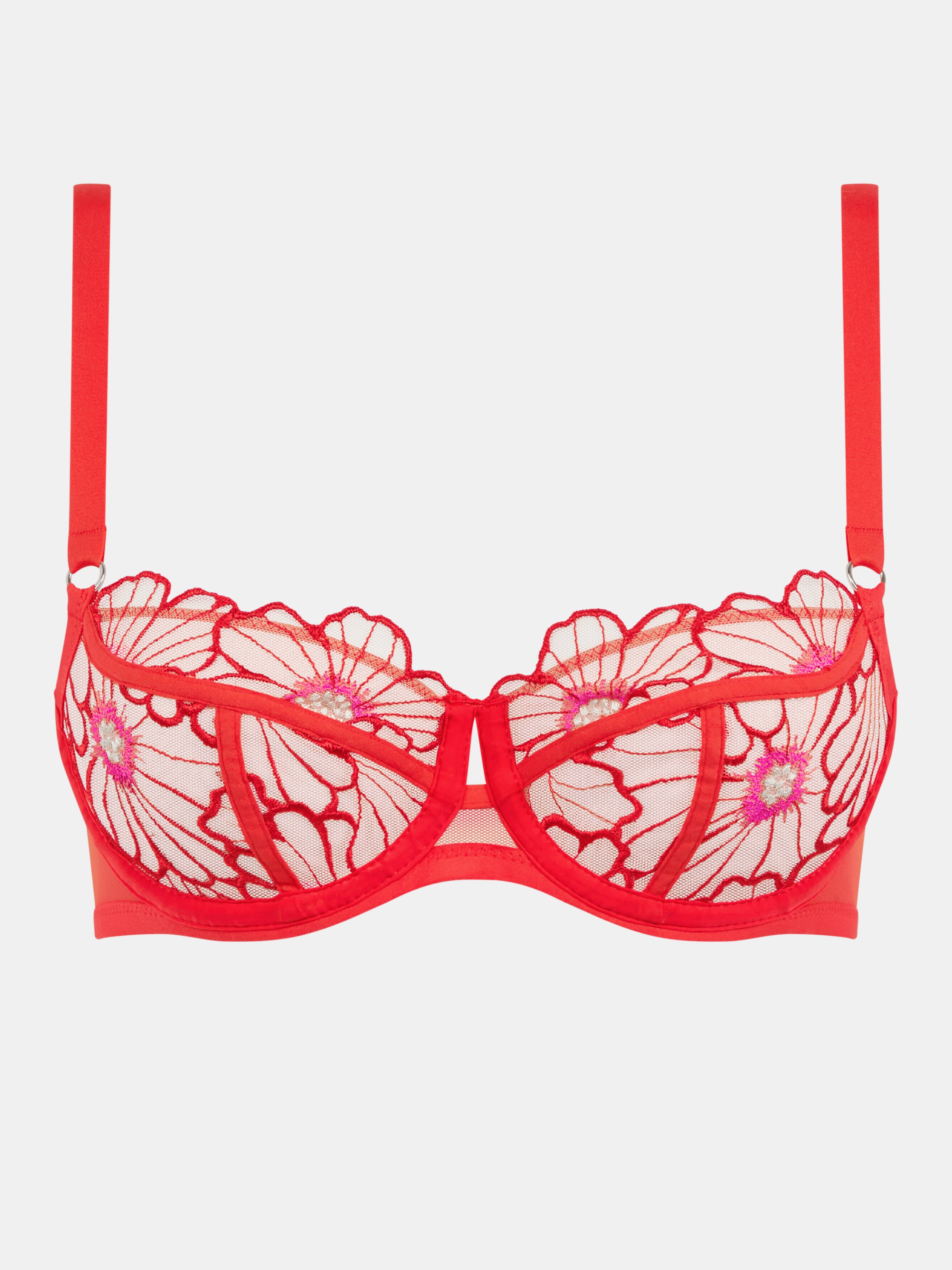 Balconette bra with embroidery Red