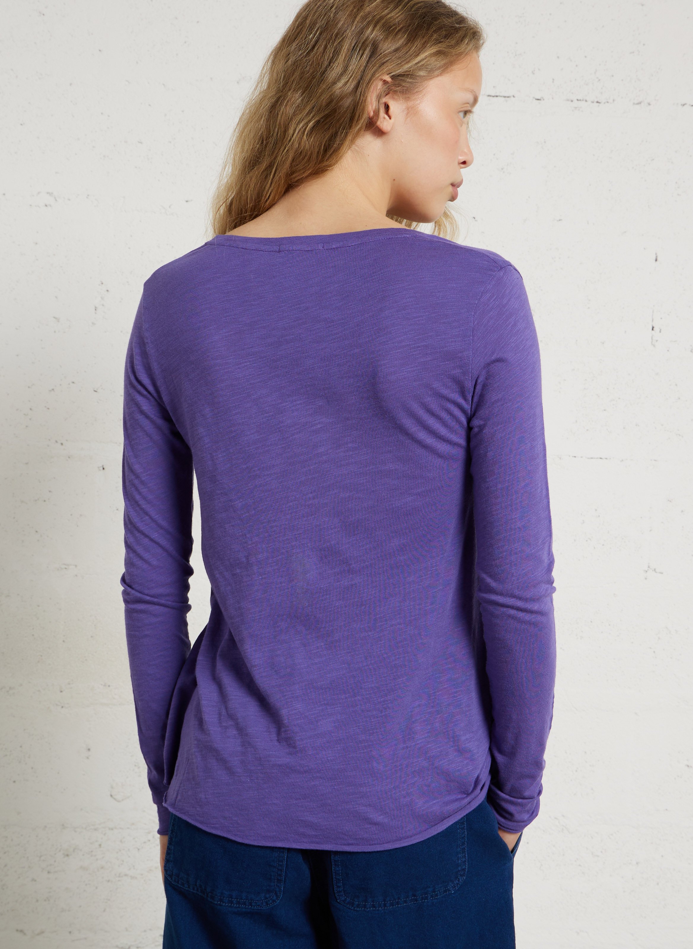 Tee-shirt à col V en coton mélangé AMERICAN VINTAGE Violet