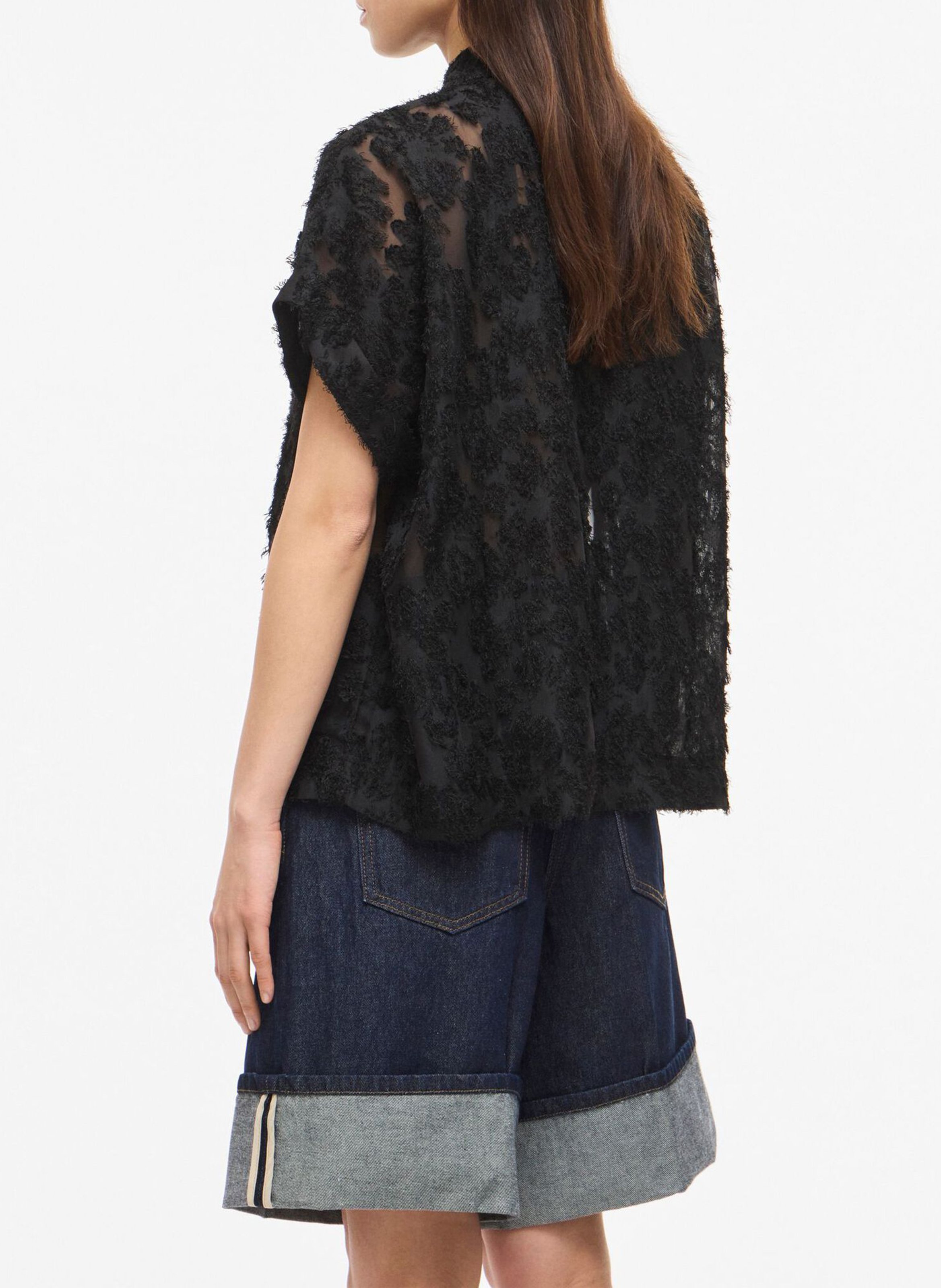 Chemise droite col classique en dentelle ROUGE EDIT Gris