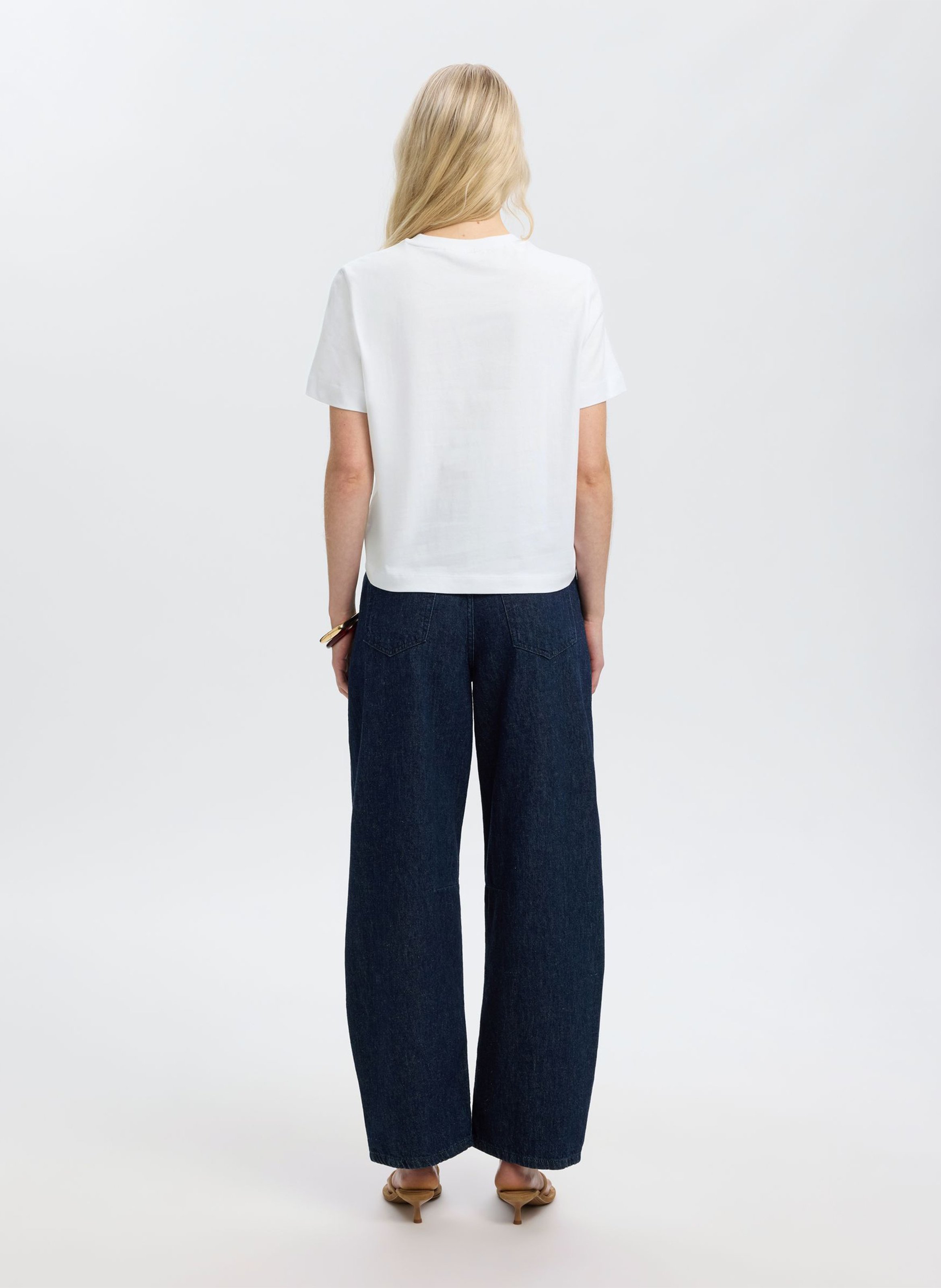 Tee-shirt droit col rond en coton bio SELECTED Blanc