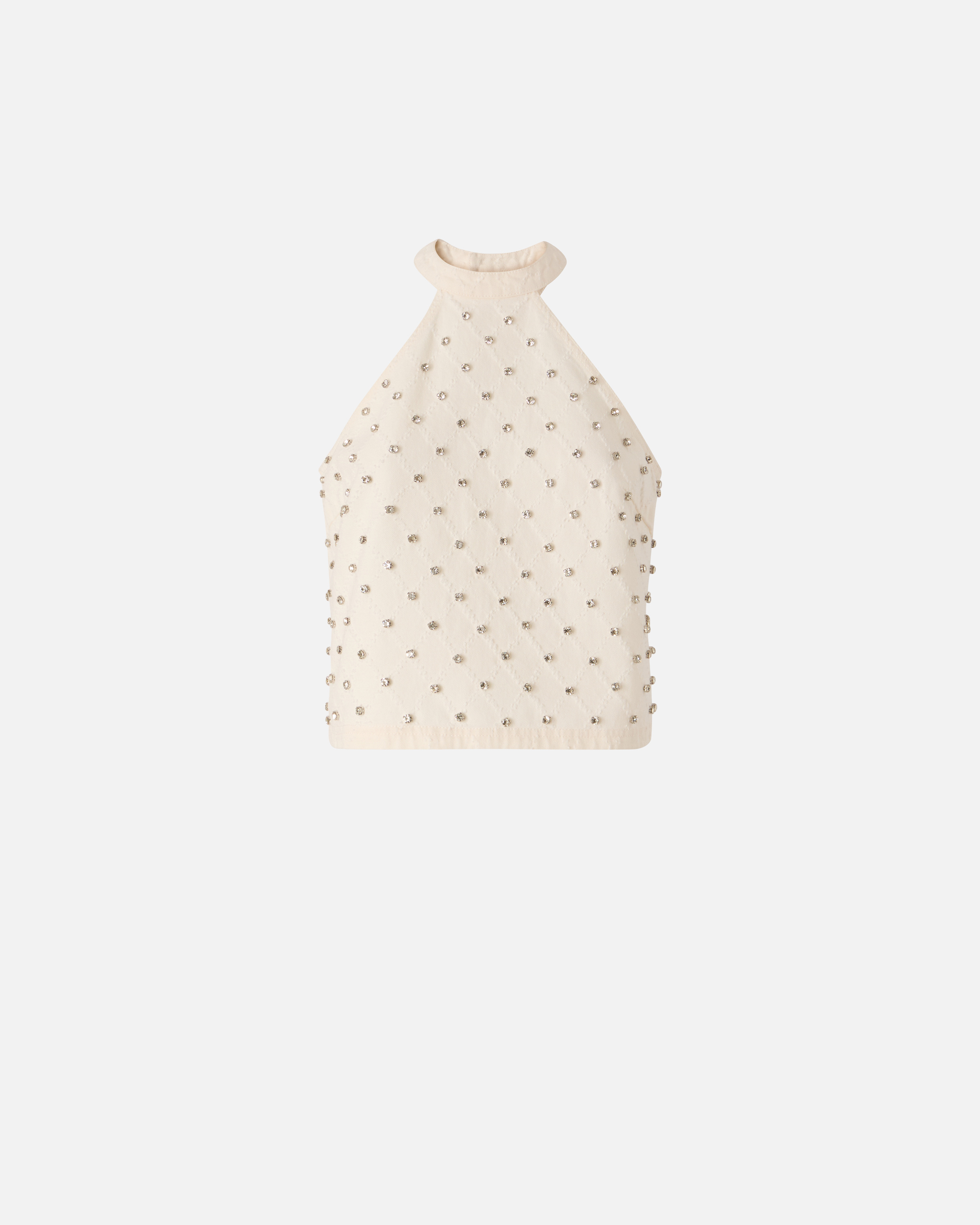 Top à encolure américaine avec motif losanges et strass PINKO Blanc