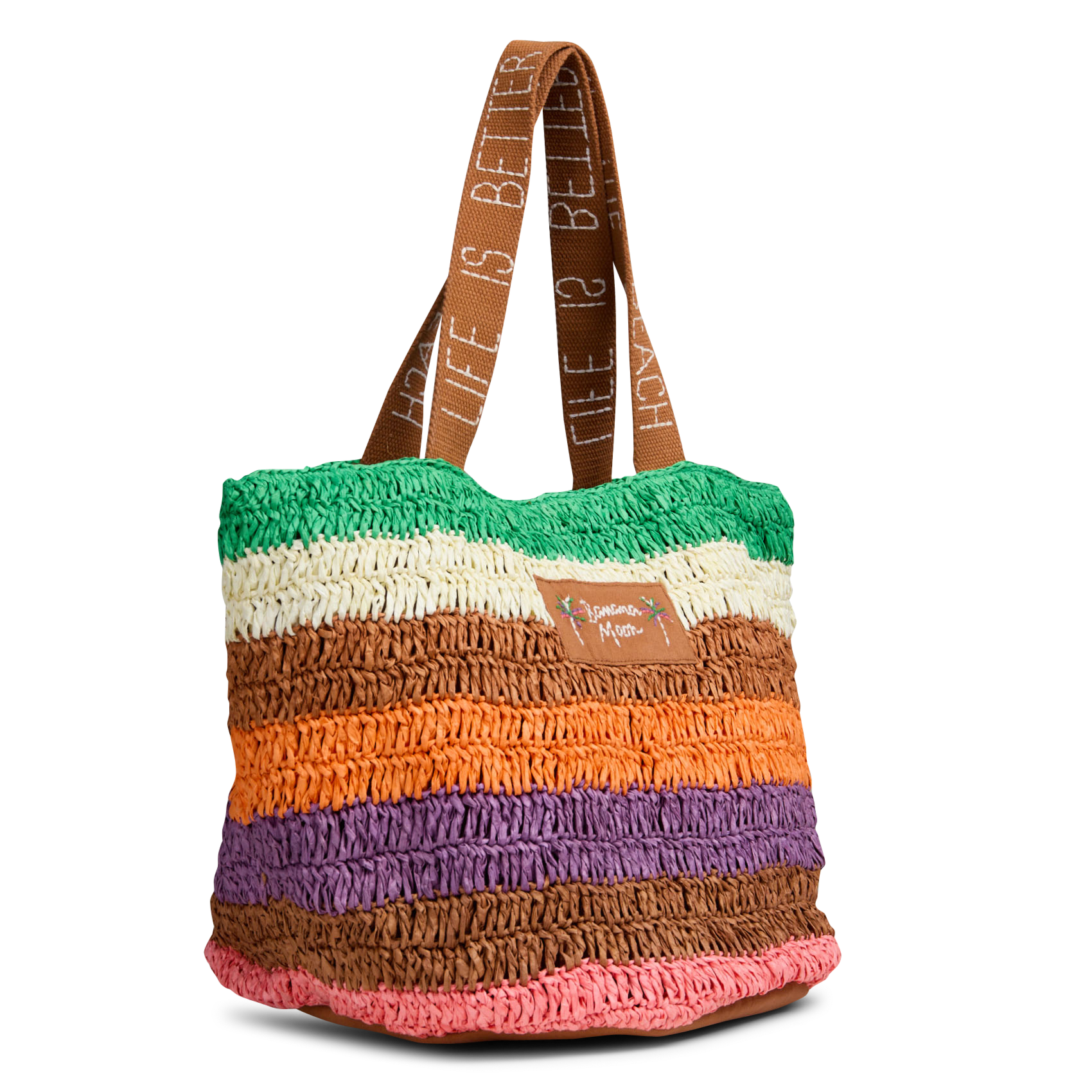 Striped raffia and cotton tote bag BANANA MOON Brown