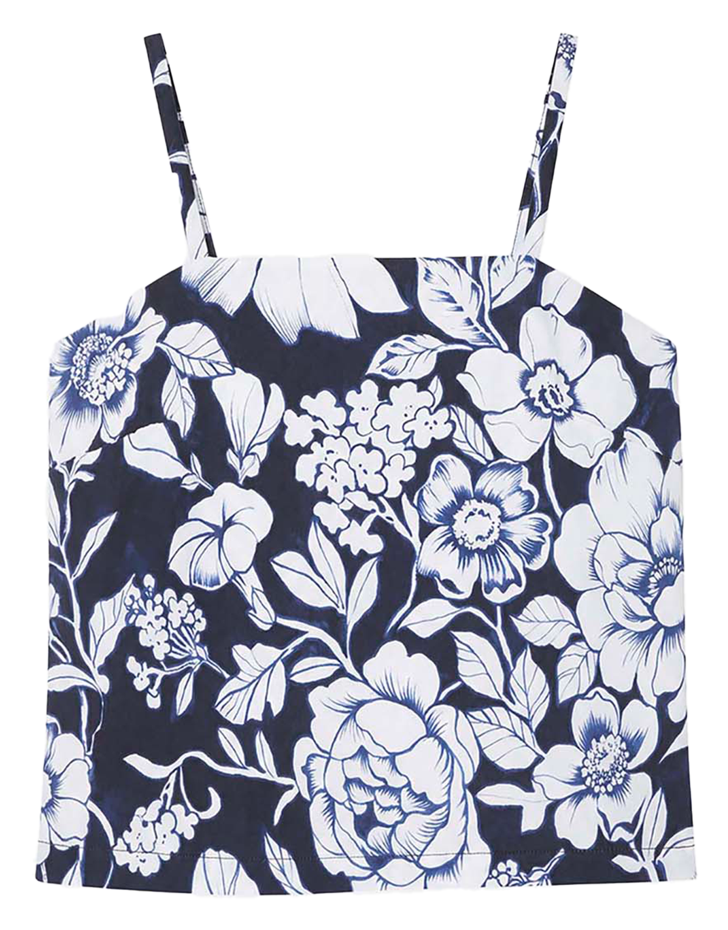 Top droit encolure carrée en coton imprimé TARA JARMON Bleu