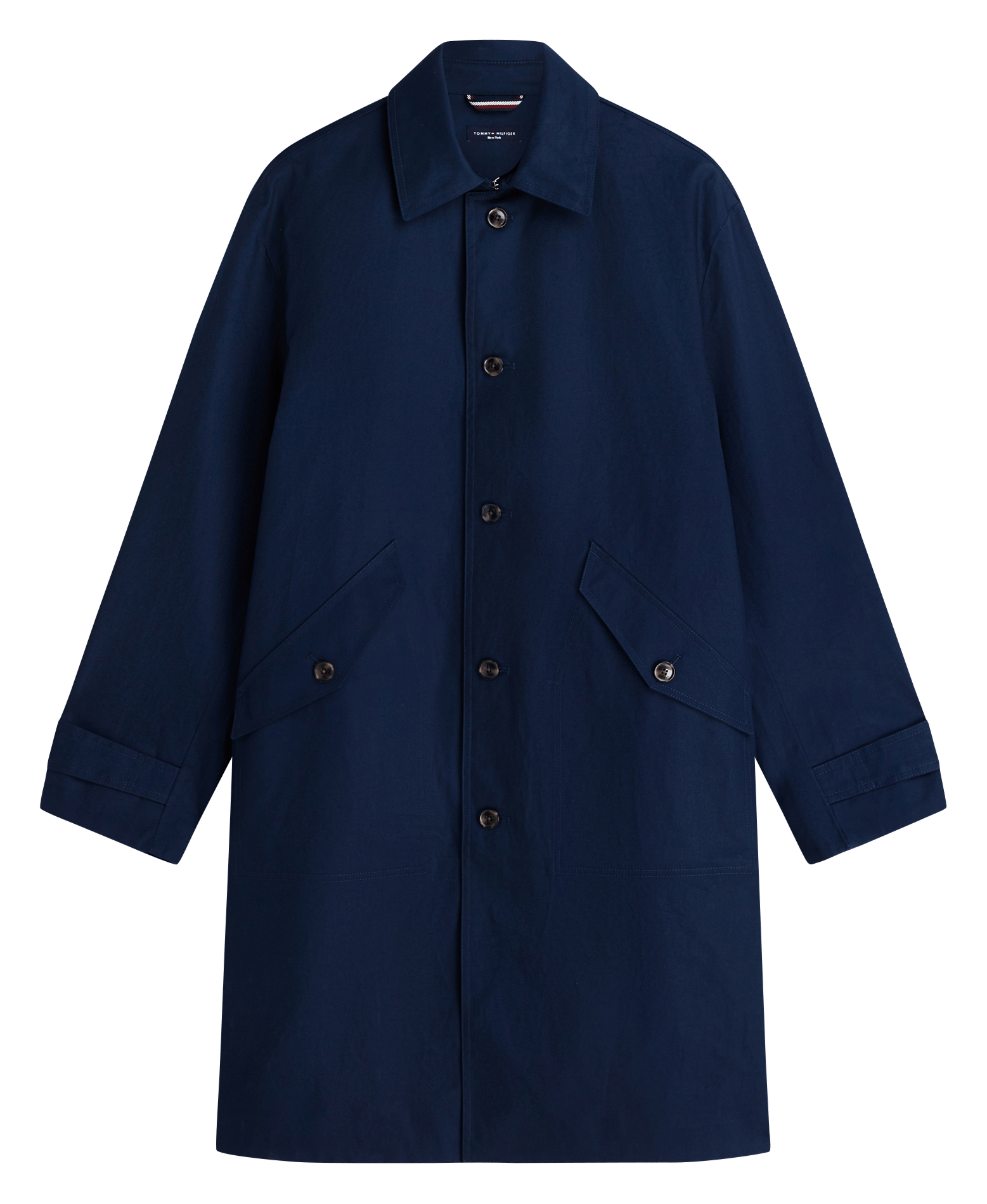Solid mid-length buttoned coat TOMMY HILFIGER Blue