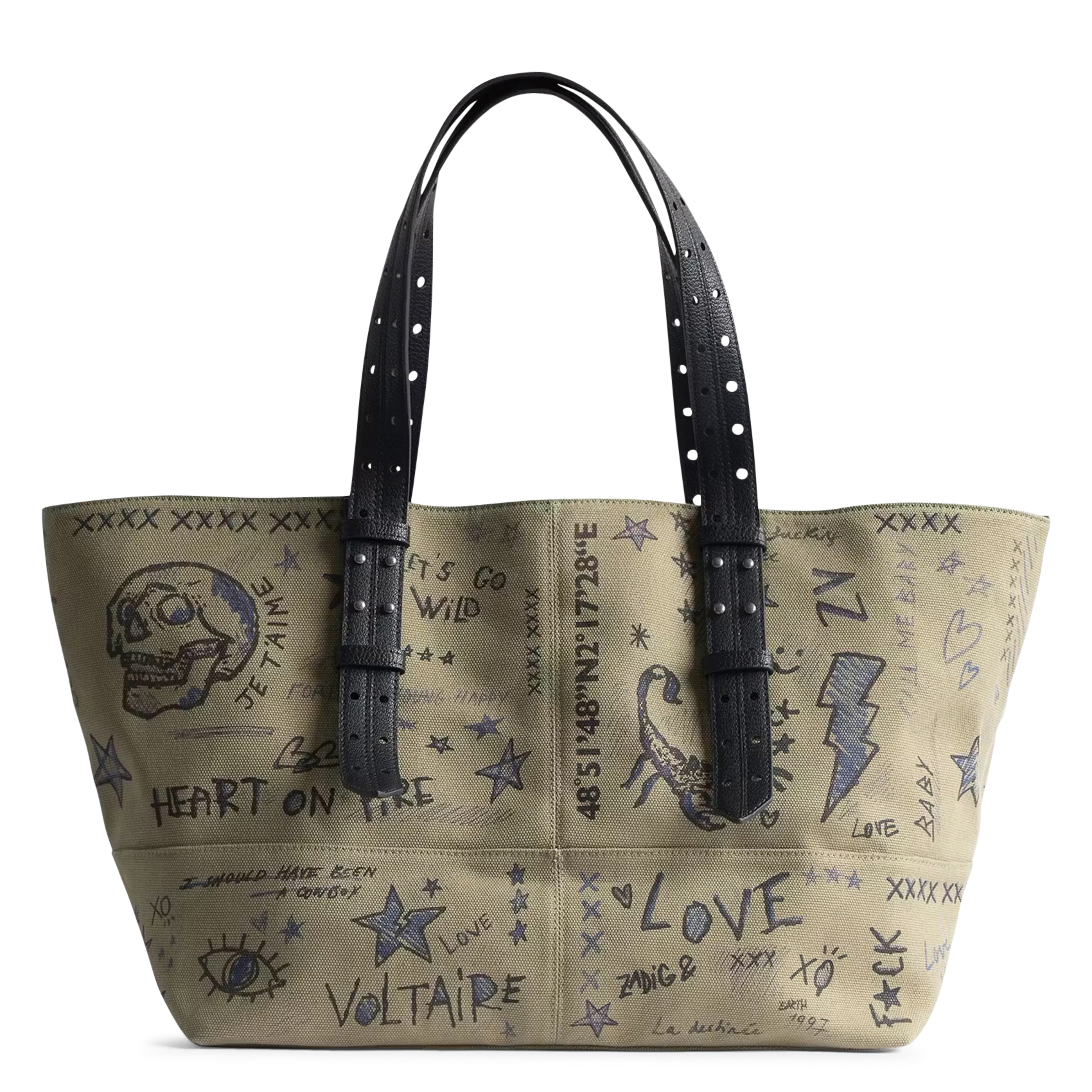 Bedruckte Baumwoll-Canvas-Tasche ZADIG&VOLTAIRE Grun