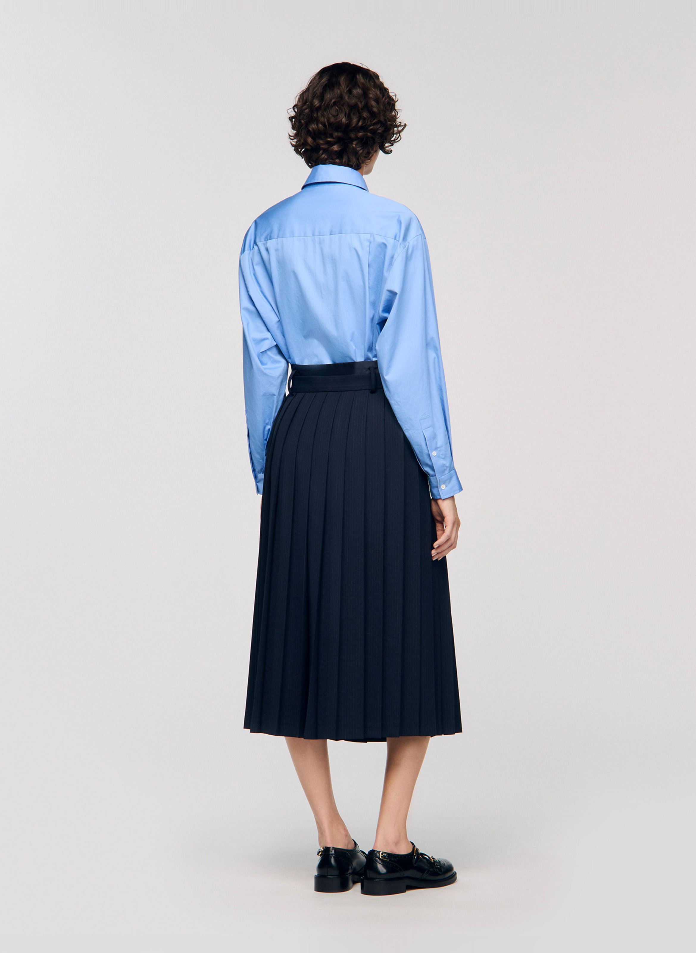 Flared Pleated Solid Color Skirt SANDRO Blue